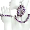 Saxan Bacaad ah Amethyst Genuine Genuine Gemstone Gacmo-sameed Quruxda Quruxda Gacanta Gacan Ku Xidhka Katiinad Dhegta Gemstone Set 1