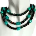 Multi-layered Turquoise Necklace Chunky Turquoise Beads Blue And Black Color Choker Gift For Women Or Men Retro Tribal Boho 1