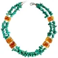 Free-shape Natural Turquoise With Natural Baltic Amber Square Cabochon Loose Double Strand Necklace Gift For Women 1