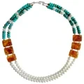 Natural Amber Square Cabochon With Freshwater Pearl And Turquoise Healing Crystal Handmade Necklace Gift For Women 1