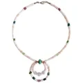 Hübsche runde rosa Muschel mit Röhren-Turmalin-Türkis-Blumenmädchen-Stil-Halskette, Unisex, zierlicher Halsschmuck 1