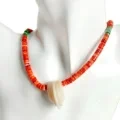 Shell ya Oyster ya Orange Spiny na Turquoise Inayo Shanga ya Inchi 16 Pamoja na Kitengenezo cha Shell Nyeupe Iliyopambwa kwa Mikono 1