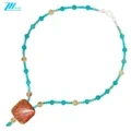 Turquoise Alami Amber Jeung Citrine Manik Halus Kalung Modis Alami Héjo Turquoise Amber Batu Permata Choker Perhiasan 1