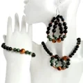 Cermin lan Frosted Black Onyx Manik-manik Halus Kanthi Serahinite Orange Garnet Tigereye Perhiasan Set Kanggo Hadiah Pilihan Pertama 1
