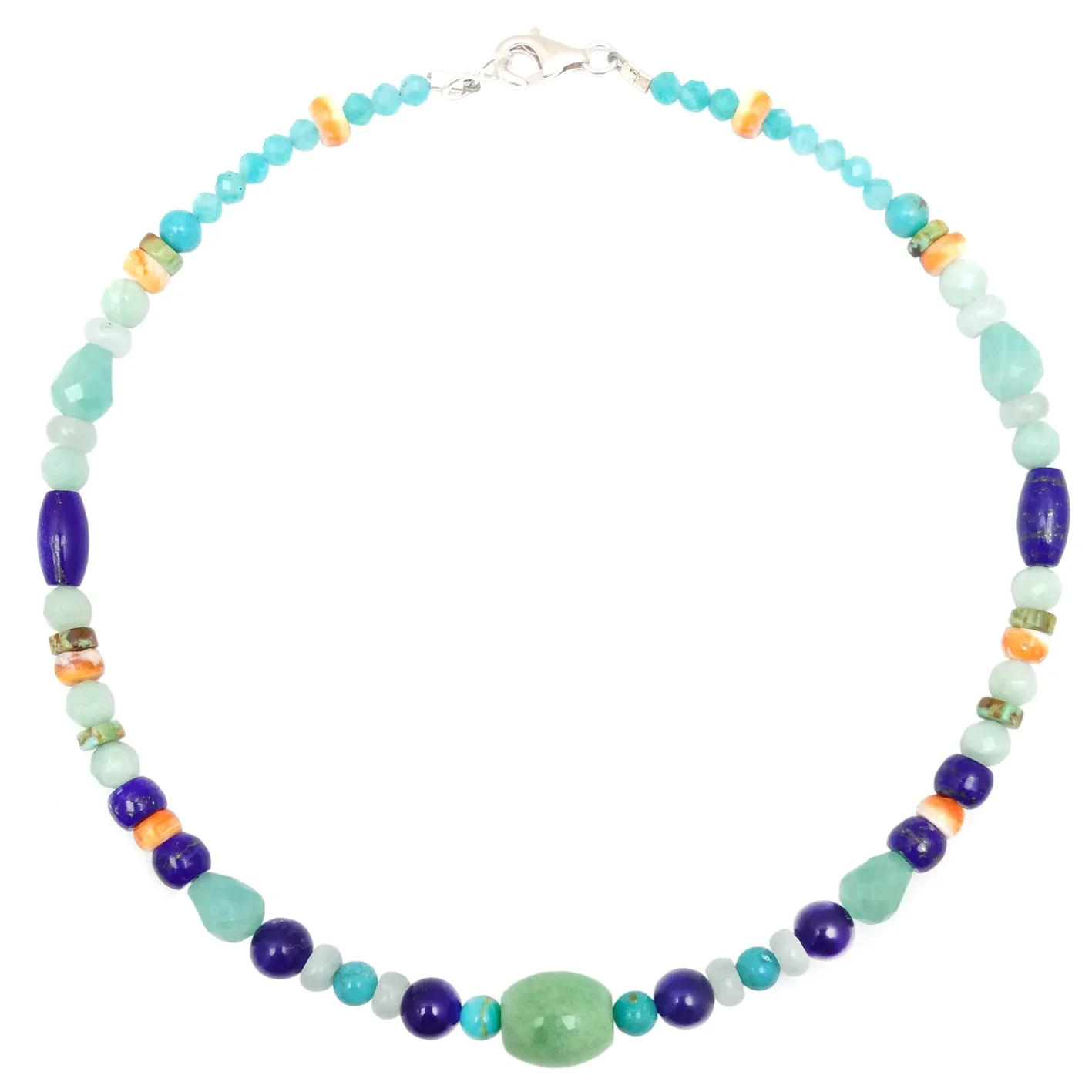 Natierlech türkis a spiny Auster Lapis Lazuli Amazonit Mëllechblau Aquamarine Roundle Beads Mat Aventurin Edelsteen 1