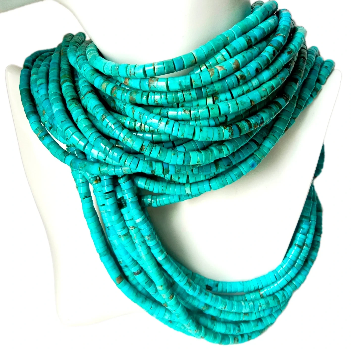 Natural nga Asul nga Hubei Turquoise Heishi Bead Tinuod nga Pinasinaw nga Smooth Tube Cylinder Heishi Turquoise 1