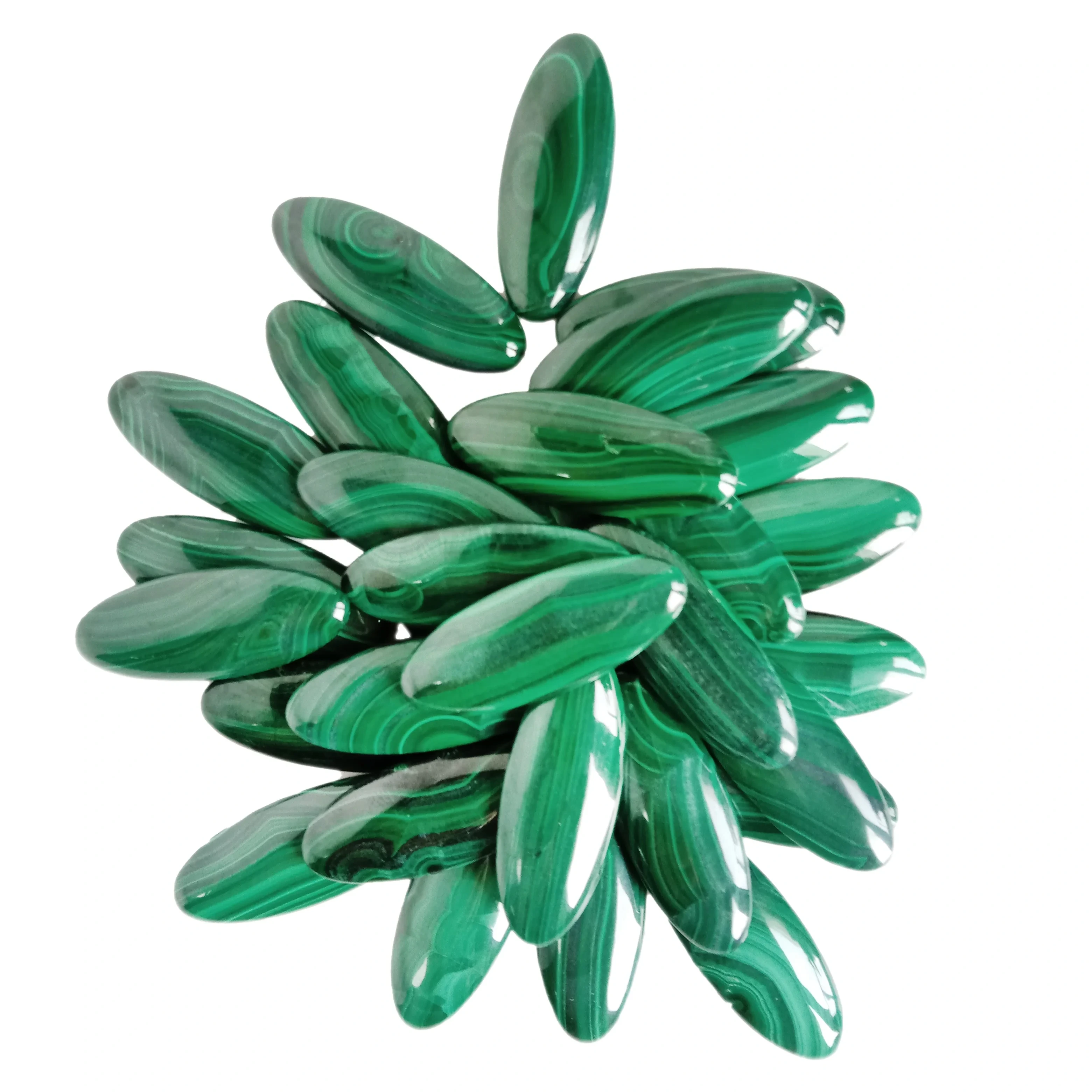 Contas soltas de malaquita longa, formato oval de malaquita natural, cabochão de pedras preciosas de cura 1