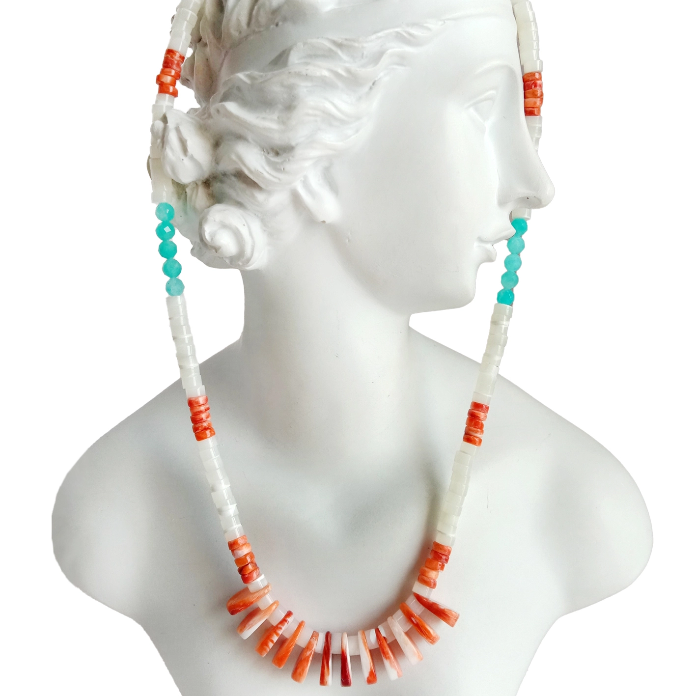 Pa'epa'e heishi pa'epa'e lopa ma le Blue Amazonite fa'atasi ai ma se asoa fa'amata'u pipi'i Oyster Vintage Native Bead Beaded Umi Umi 16inch 20230823-03-08 1