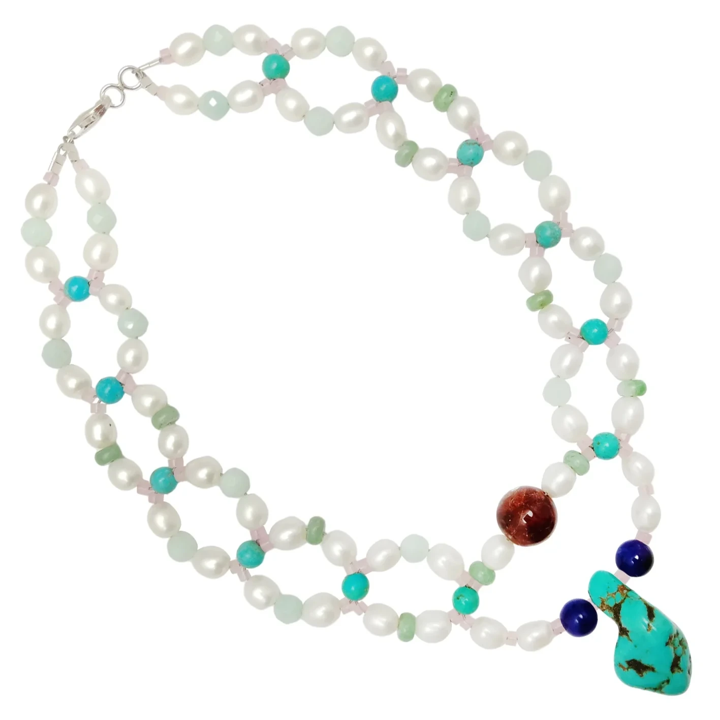 သဘာဝ Turquoise Jasper Amazonite နှင့် Pearl Smooth Beads Rose Quartz ကြေးနီ Rutilated Quartz Kyanite ခေတ်ဆန်သောလည်ဆွဲ 1