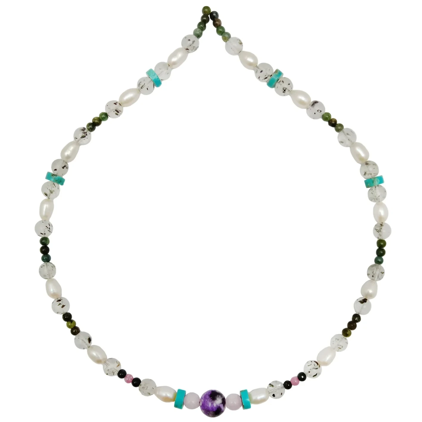 Natural Turquoise Black Rutilated Quartz Princess Spiny Oyster Pearl Tourmaline Rubellite Apyrite Fashionable Necklace 1