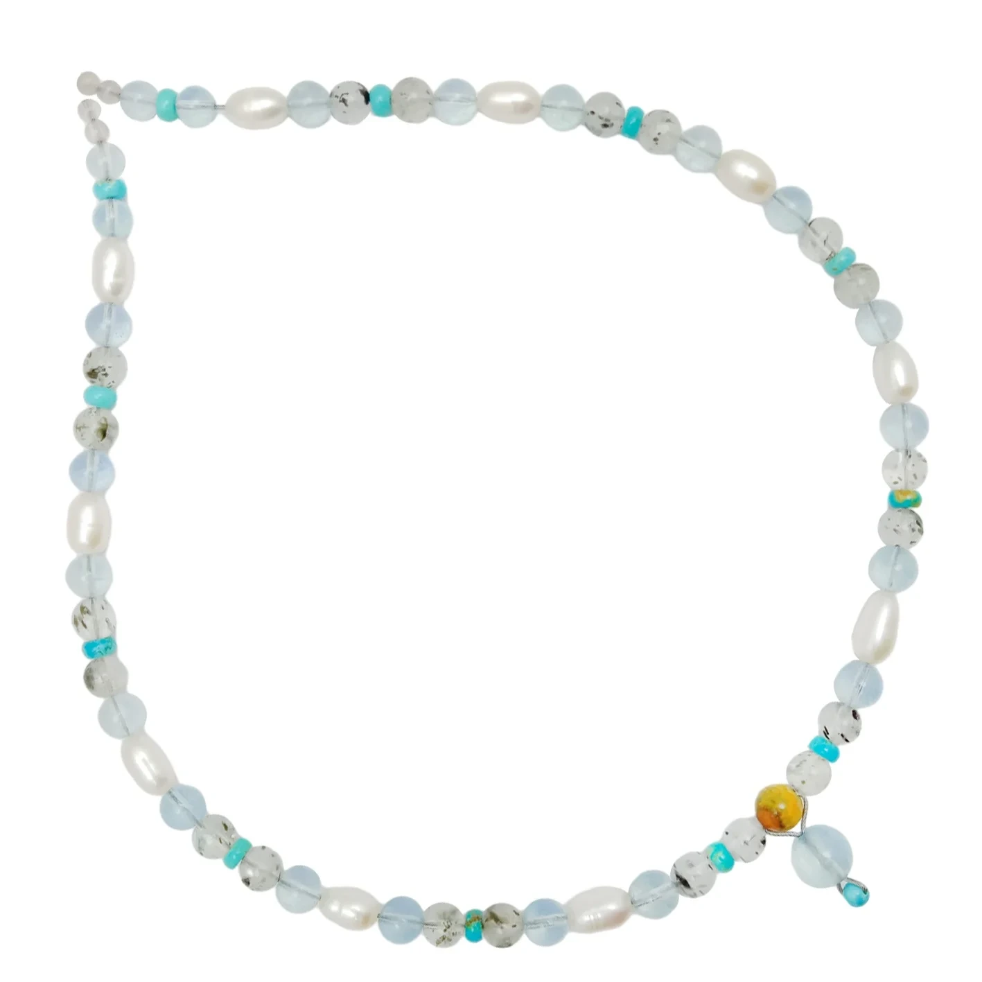 Natural Turquoise Pearl Bumble Bee Milky Blue Aquamarine Black Rutilated Quartz Hand Braided Beads Kalung Fashionable Choker 1