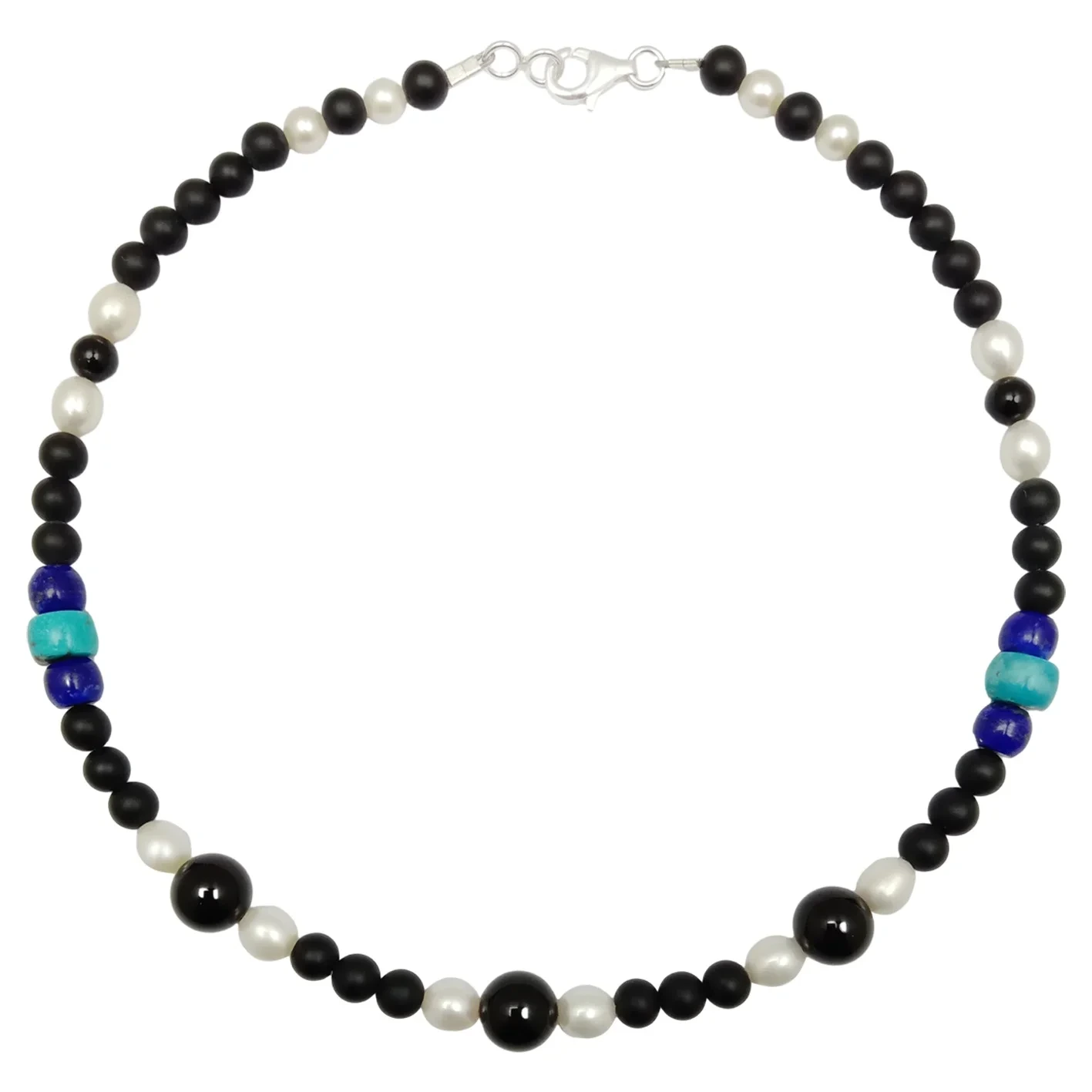 Természetes türkiz és gyöngy sima gyöngyök lapis lazuli gyöngyökkel nyaklánc gyógyító drágakő nyaklánc ajándék nőknek 1