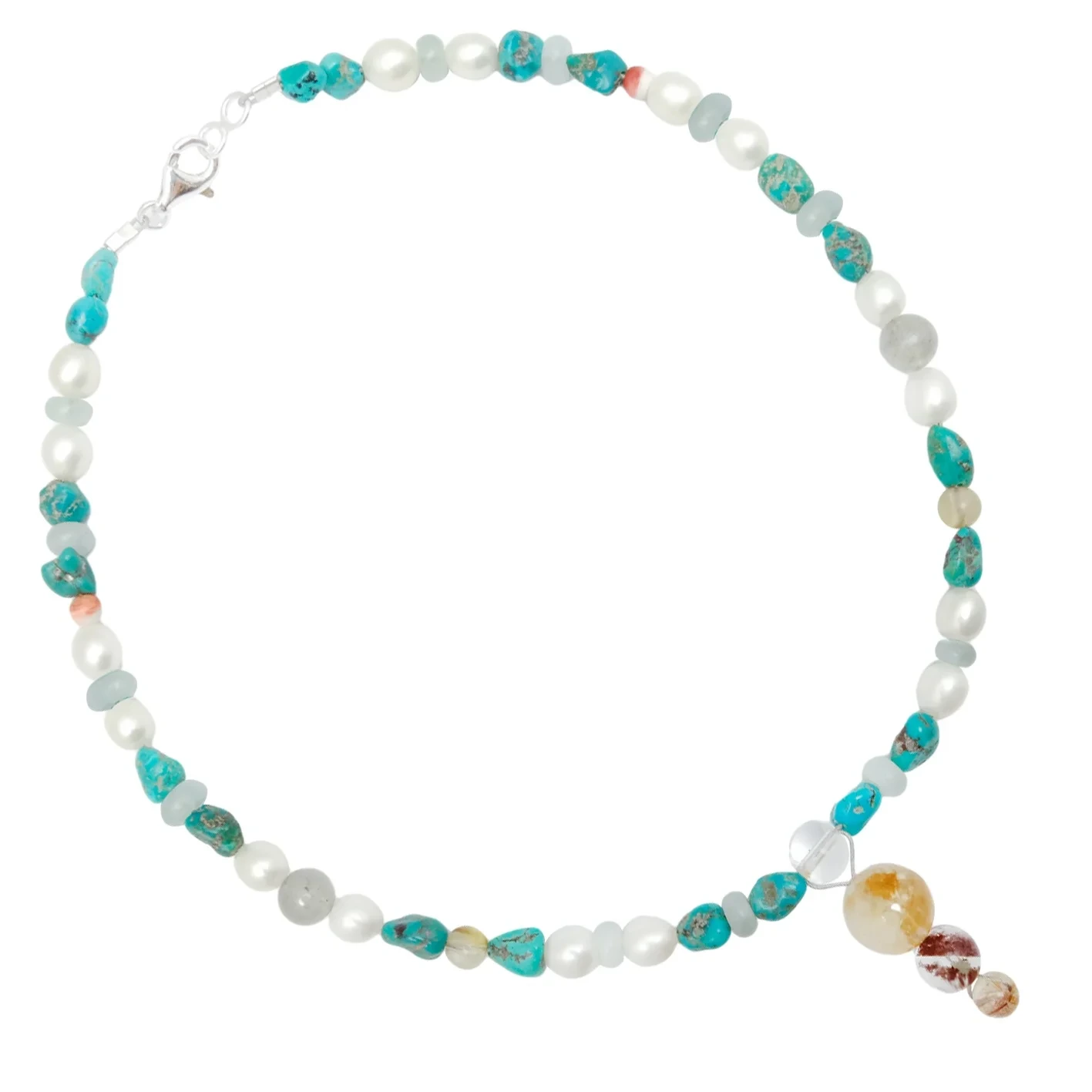 Natural Turquoise Pearl Crystal Milky Blue Aquamarine Ghost Phantom Quartz Colourful Rutilated Quartz Handmade Choker Para sa mga Babaye 1