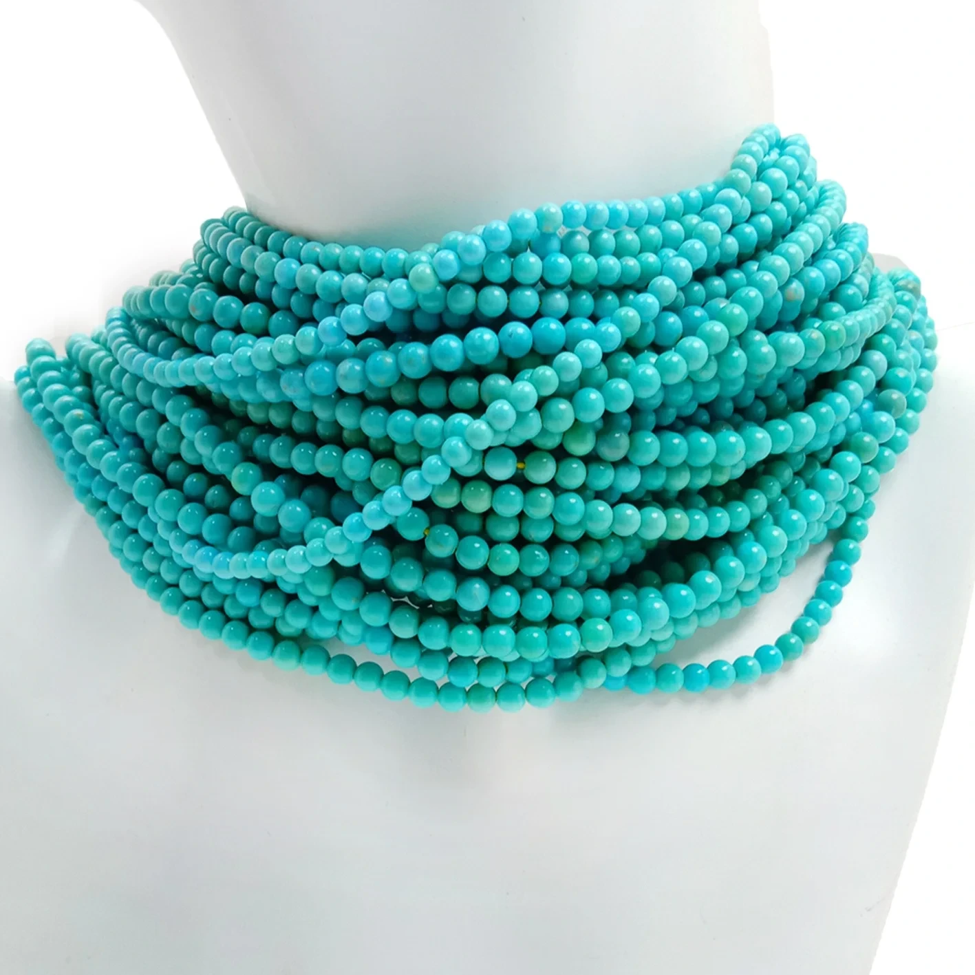 Grìogagan gemstone turquoise cruinn 3mm rèidh fìor seudan gorm nàdarrach sreang sreang 1