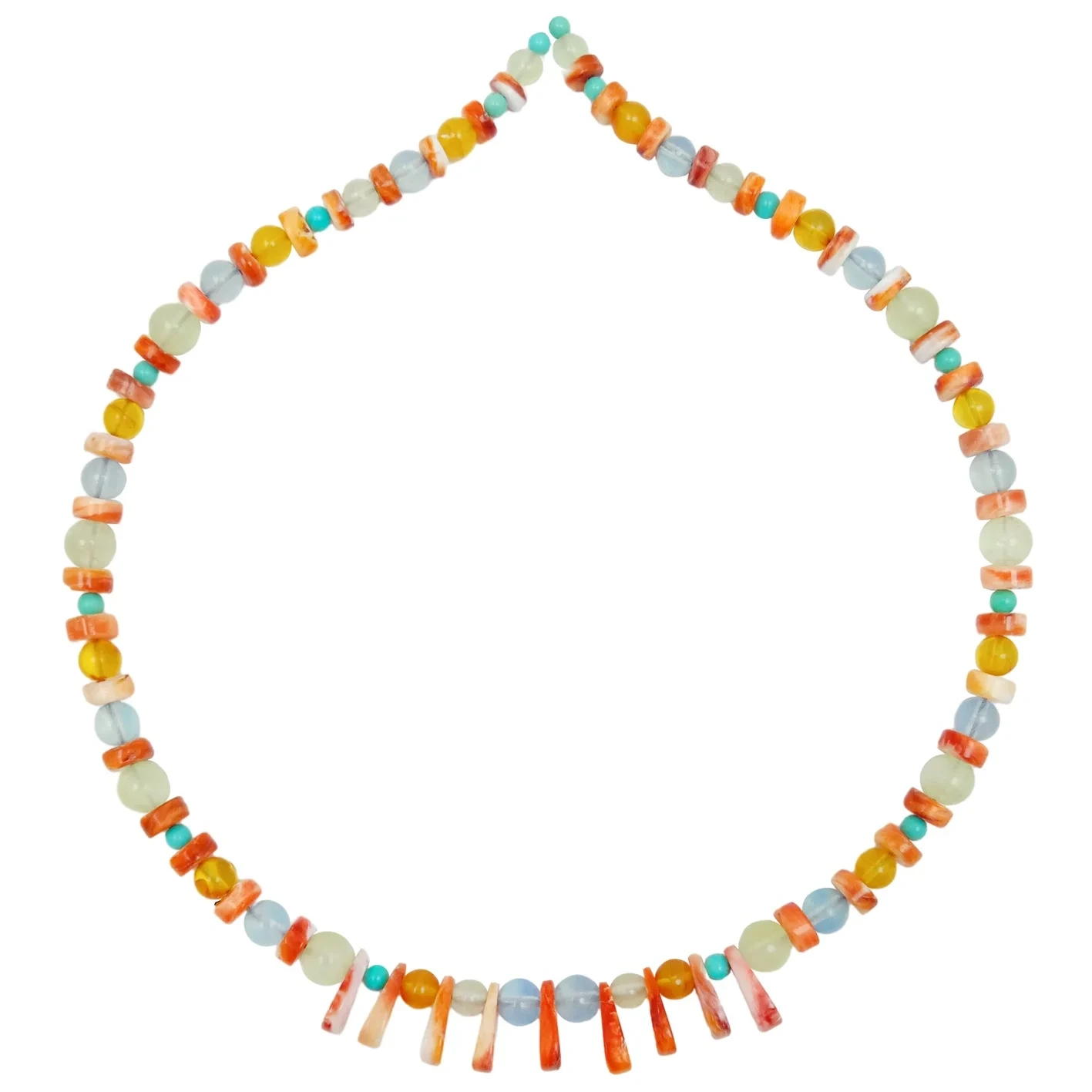 ธรรมชาติ Turquoise Spiny Oyster Amber Milky Blue Aquamarine Prehnite อัญมณีที่มีสีสันสร้อยคอที่ไม่ซ้ำกันของขวัญผู้หญิง 1