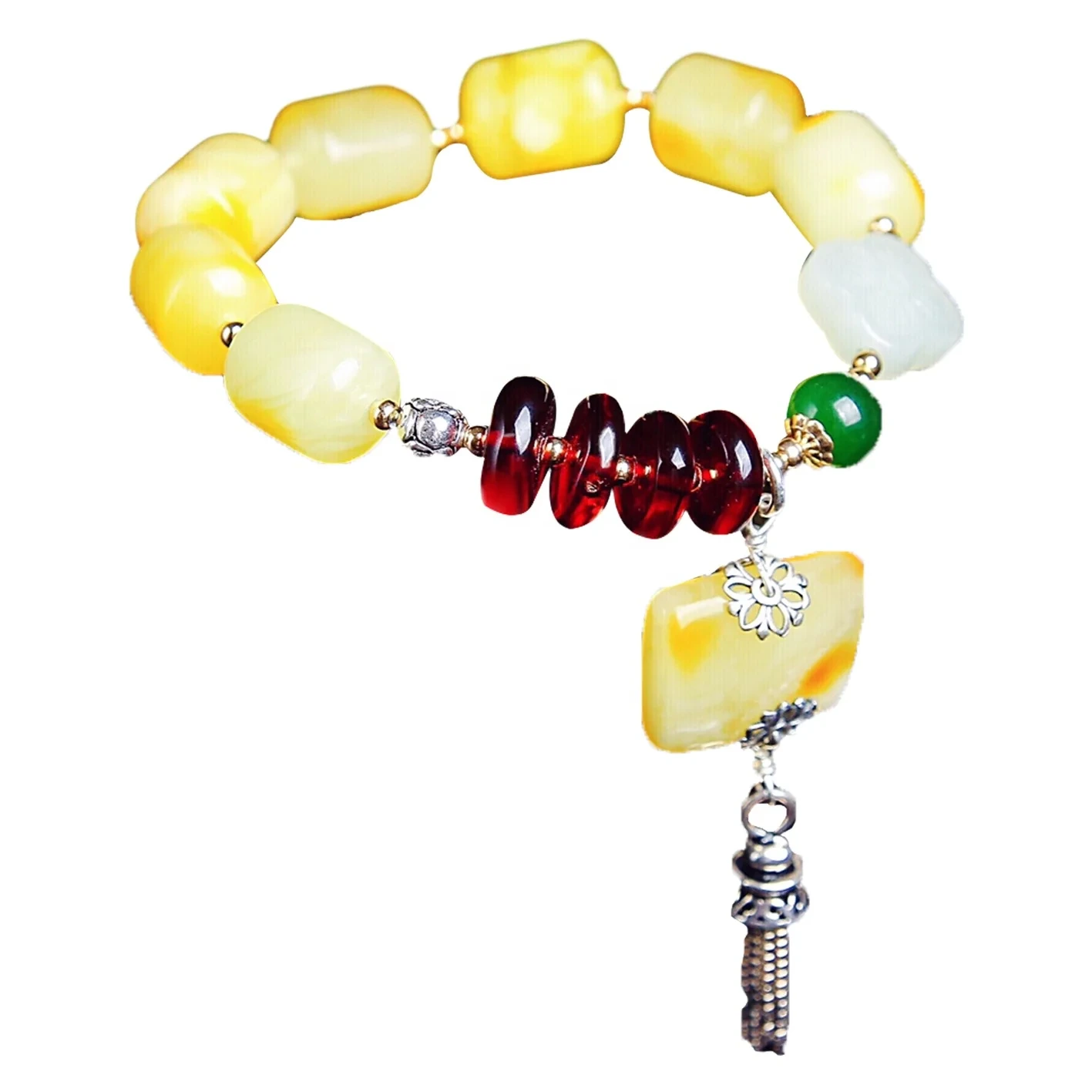 Amber le Turquoise ea Tlhaho e nang le Bracelet ea Jade Pendant 1
