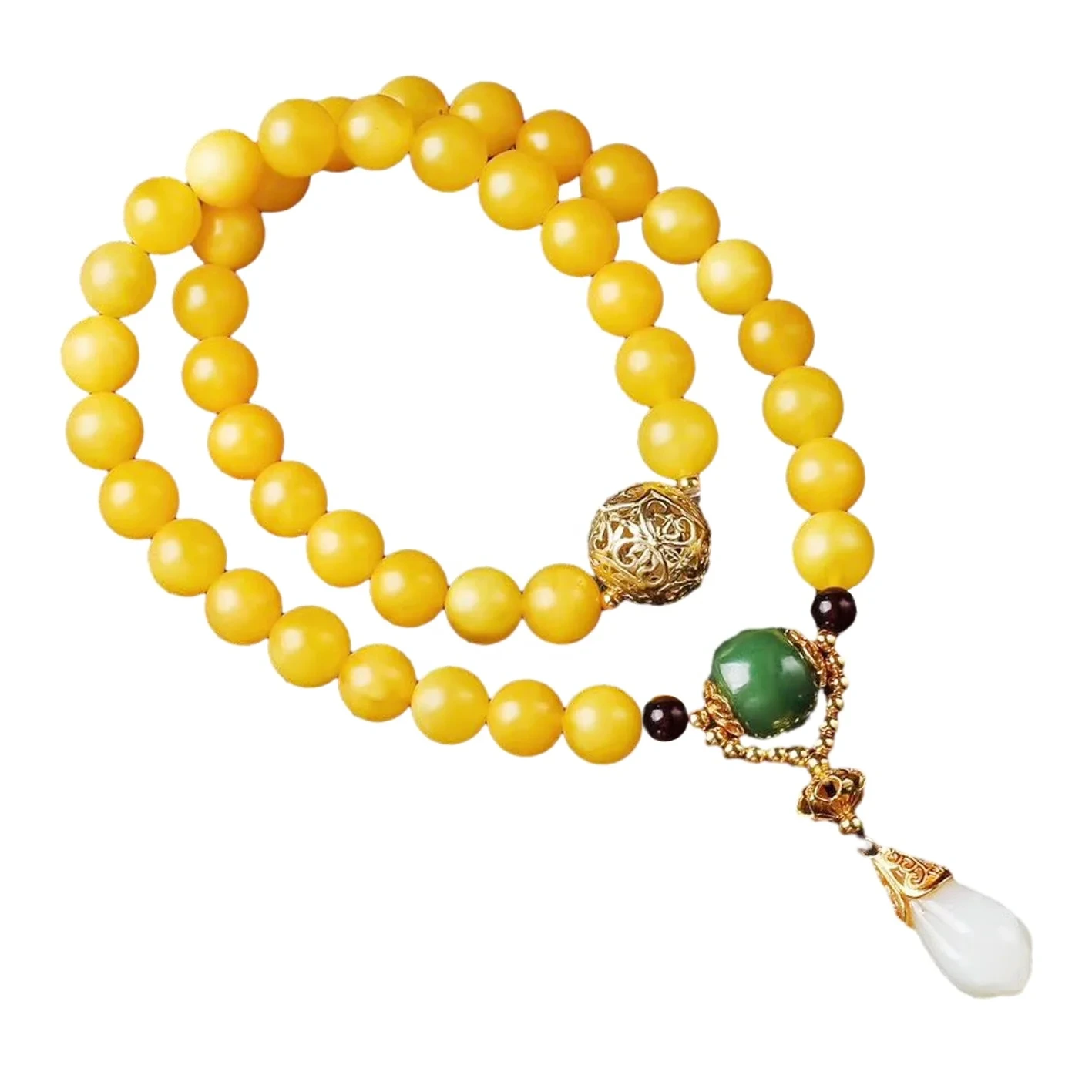 Natural Amber Smooth Beads With Jade Pendant Healing Gemstone Bracelet 1