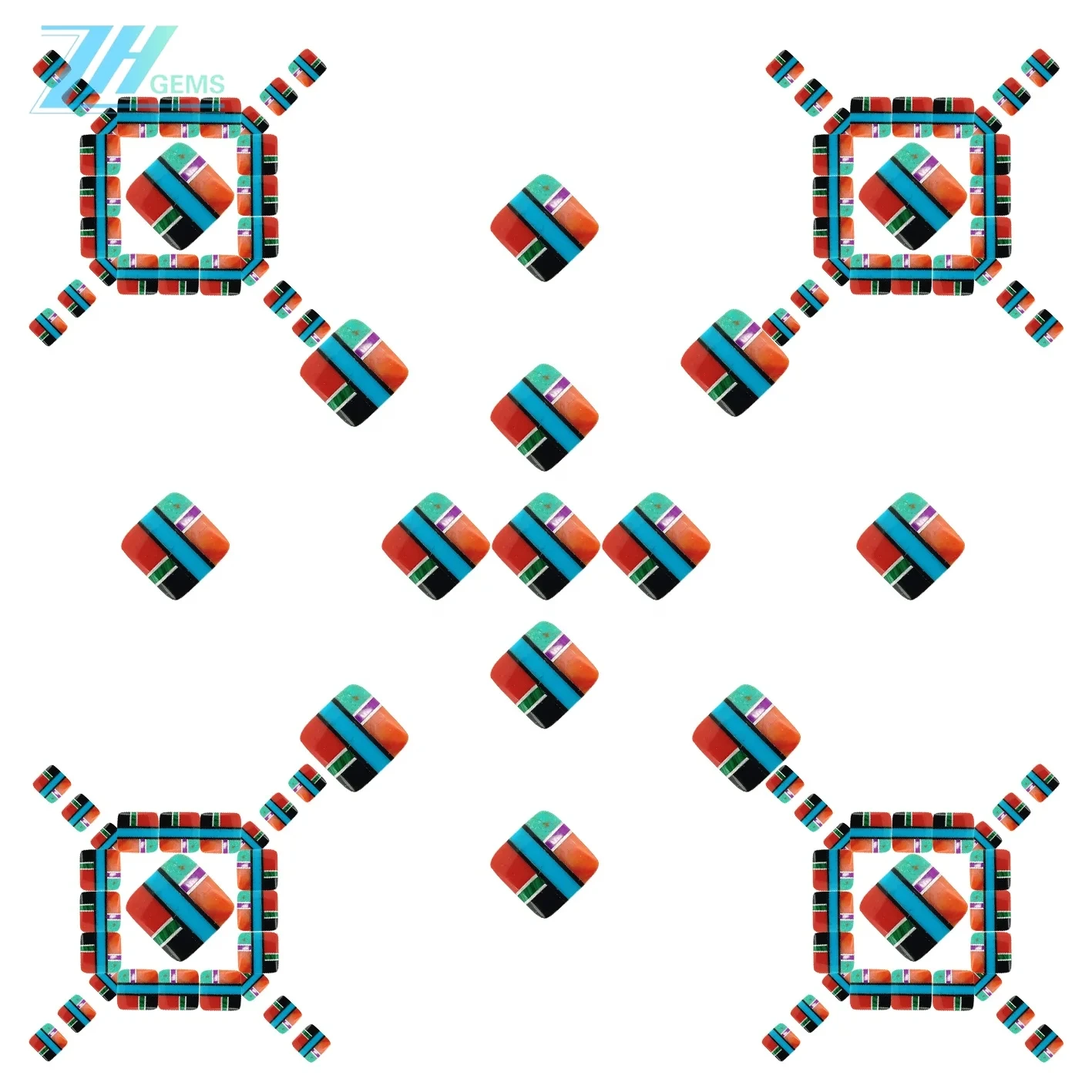Gem Mosaic Štvorcový tvar kabošonov Veľkosť 10 * 10 mm Farebné Gemstone Cabs 1