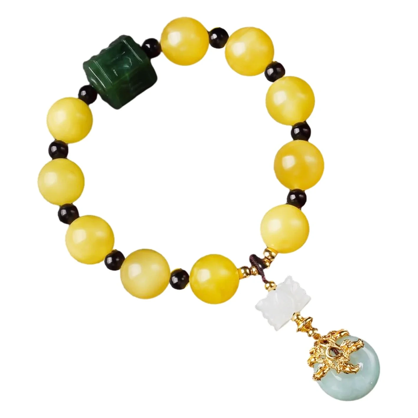 Isongo Samandla Esine-Amber Ne-Jade Enhle Esine-Amber Bead 1
