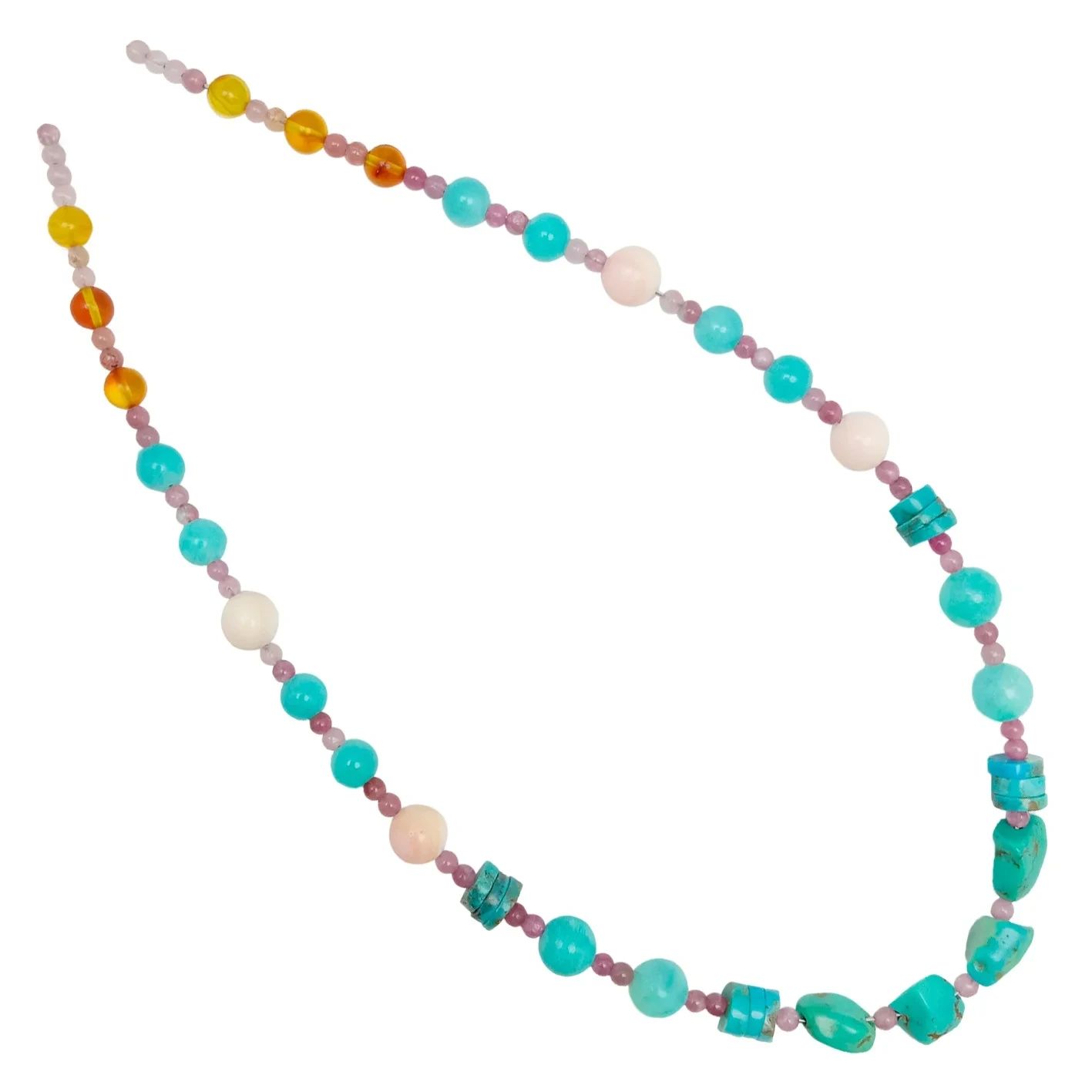 Turquoise voajanahary sy Rubellite Tourmaline miloko miaraka amin'ny Amazonite vato maro beaded necklace firavaka lamaody 1