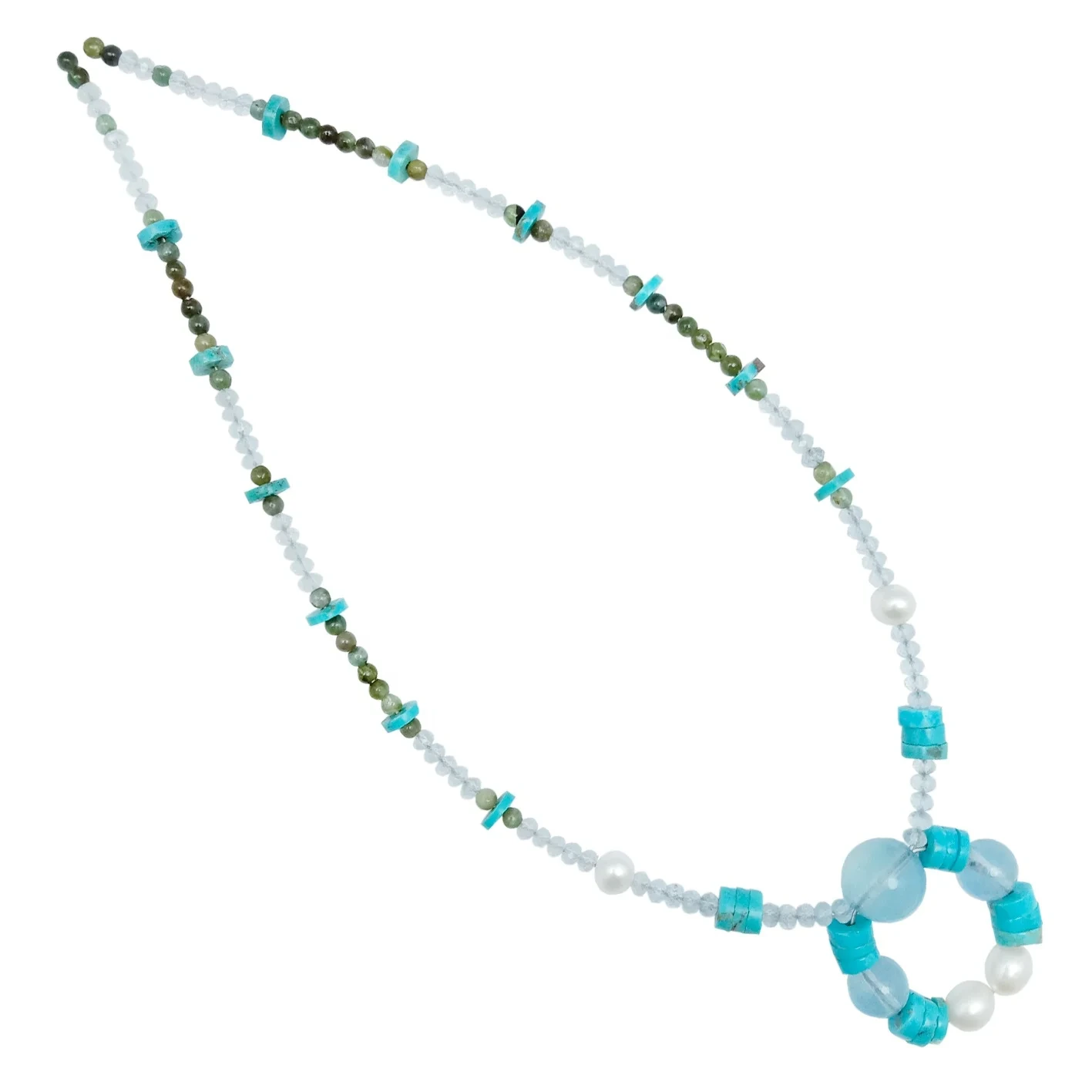 قدرتي فيروزي ۽ کير وارو نيرو Aquamarine هموار موتي رنگ برنگي ٽورمالائن روبيلائيٽ پينڊنٽ هار عورتن لاءِ تحفو 1