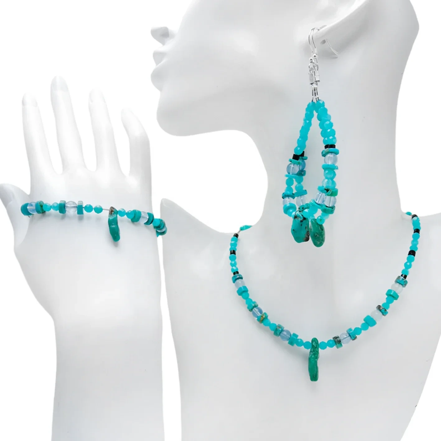 Amaso e-Amazonite ajongene nawo kunye ne-Milky Blue Aquamarine enezacholo zendalo ze-turquoise ezingaqhelekanga zisete izipho ezizodwa zabasetyhini. 1