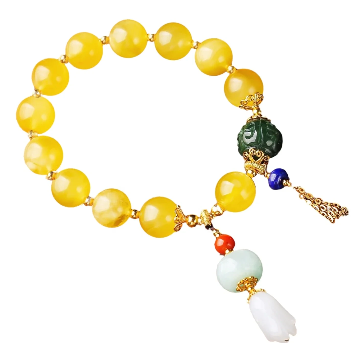 Geel Amber Met Jade Natuurlike Baltiese Amber Gemaak Met Onreëlmatige Stones Armband 1