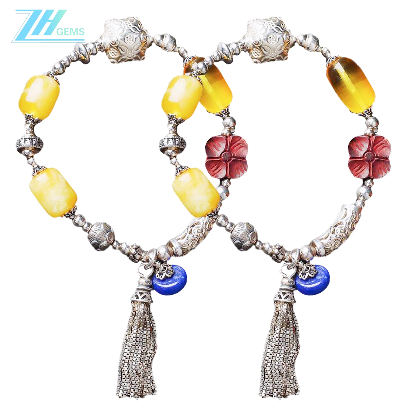 Amber jeung Lapis lazuli 925 pérak Rosewood gemstone kado pinggel pikeun awéwé 1