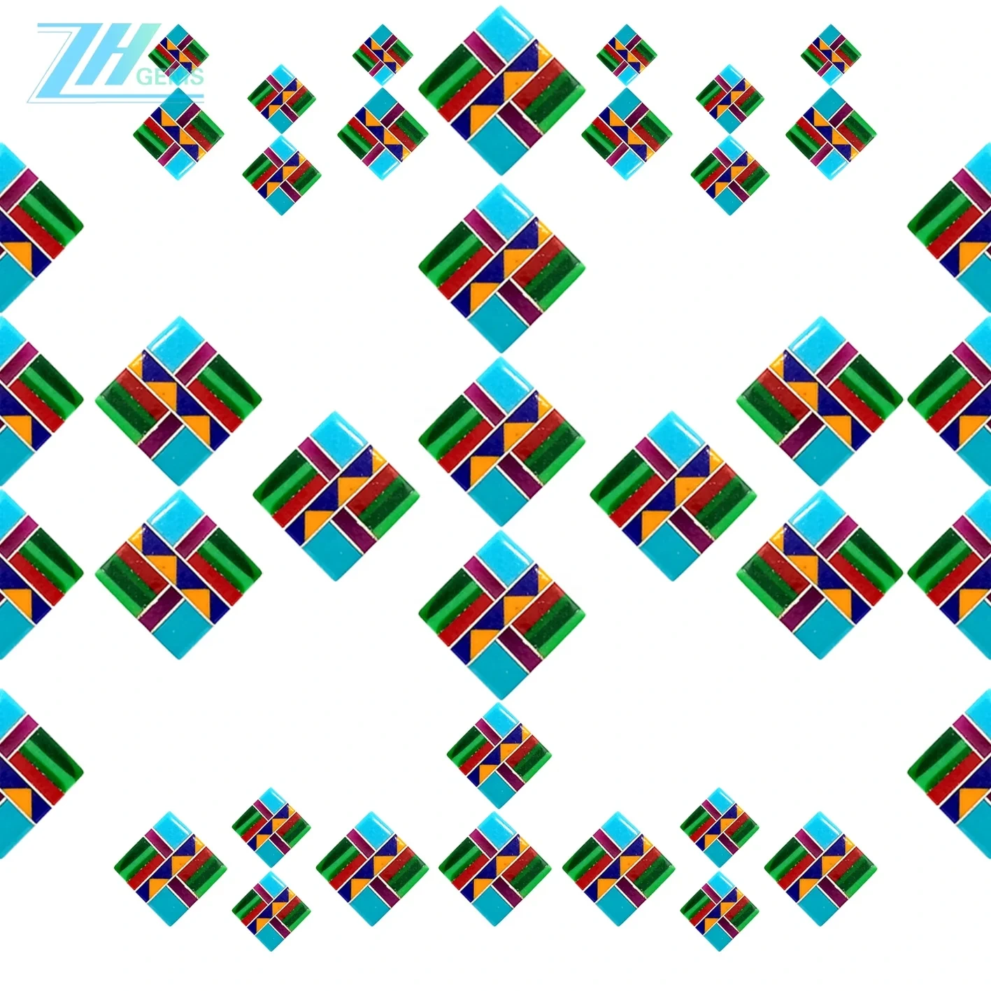 Southwestern Gemstone Cube Multi Gem Intarsia Stone 1