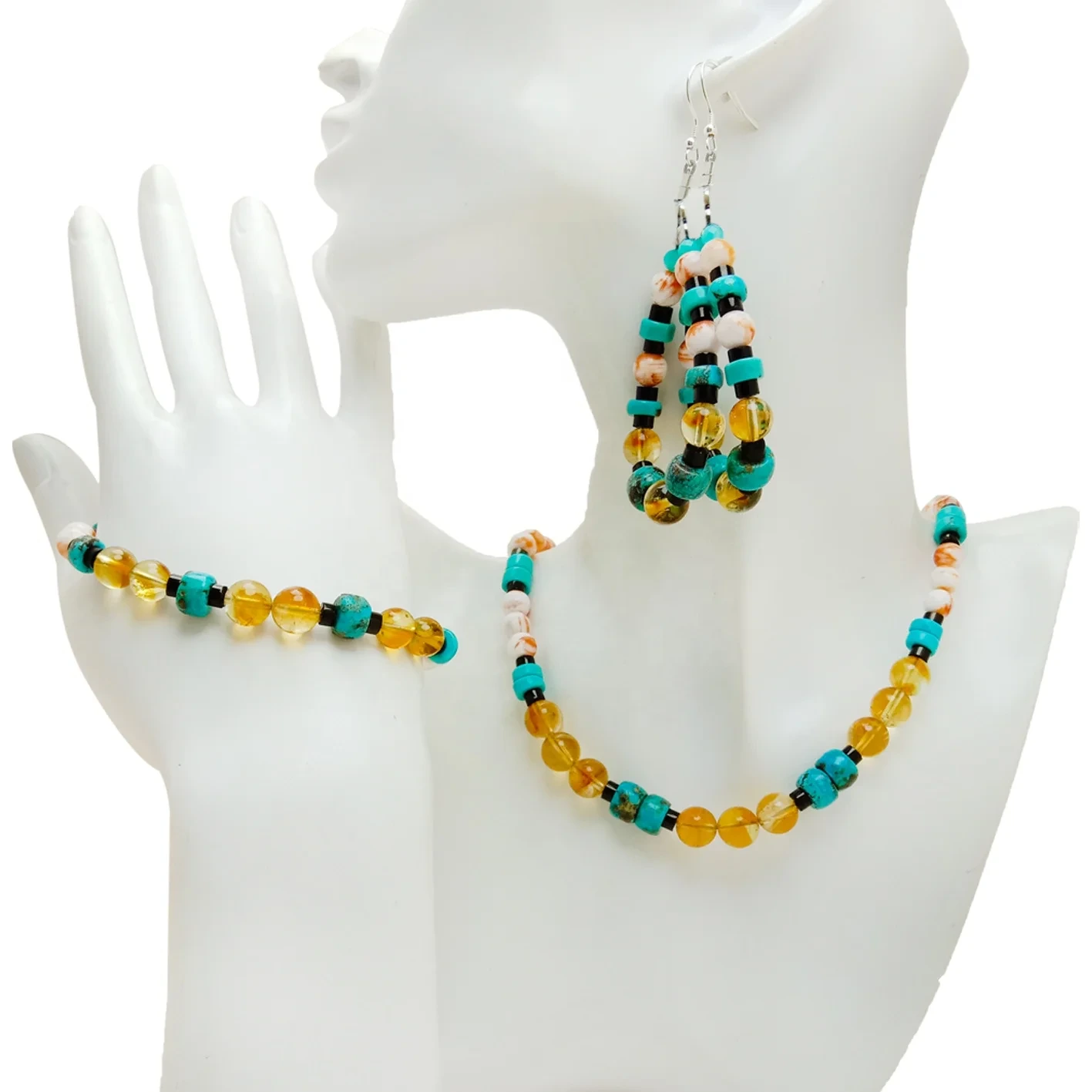 Natural Turquoise And Spiny Ostrea Onyx Amazonite Snowflake Spiritus Quartz Citrine Multi Stone beaded Jewelry Set For Her 1