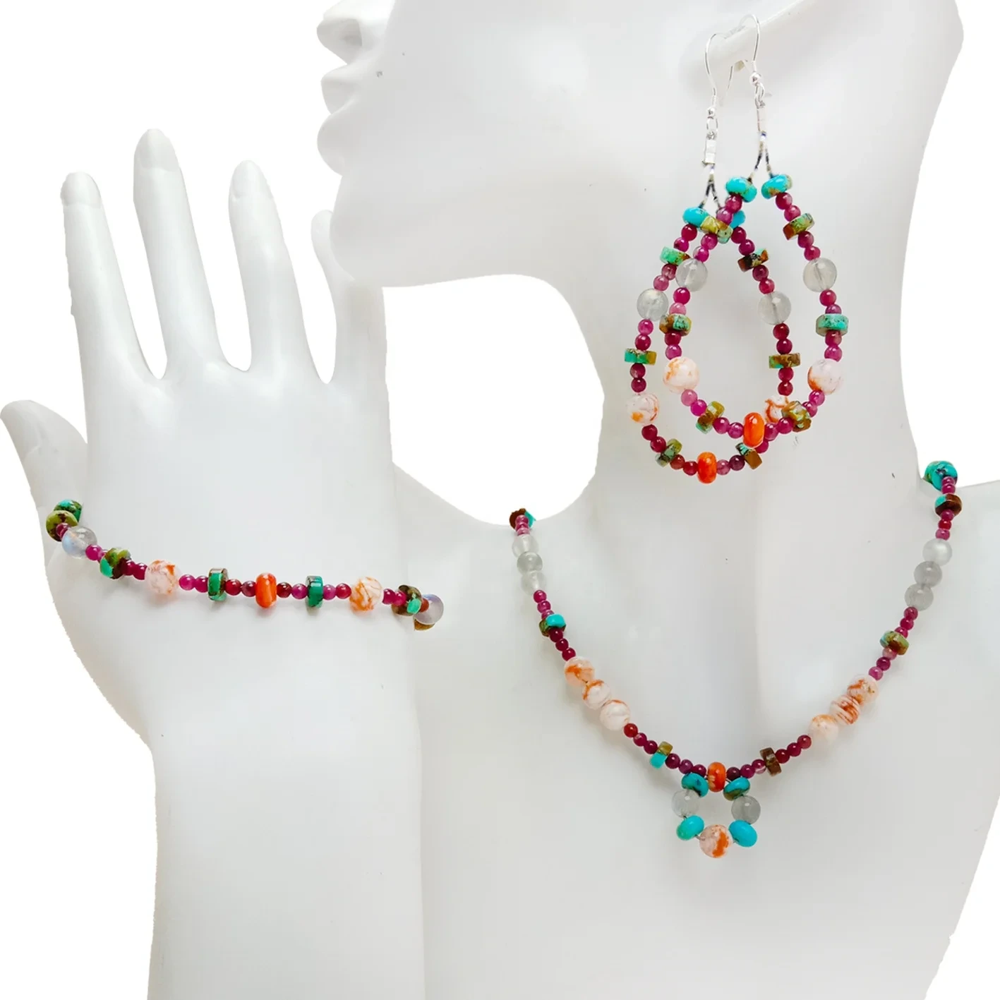 Turquoise Alami dan Turmalin Rubellite Apyrite Beads dengan Labradorite Snowflake Ghost Quartz Multi Stone Beaded Jewelry Set 1