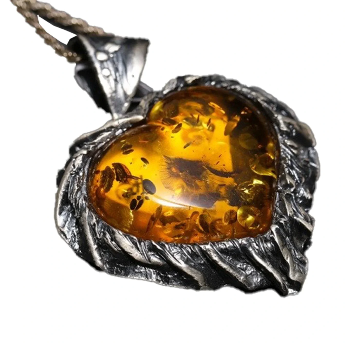 Véritable pendentif en ambre de la Baltique, pendentif en ambre naturel de la Baltique, bijoux en forme de cœur 1