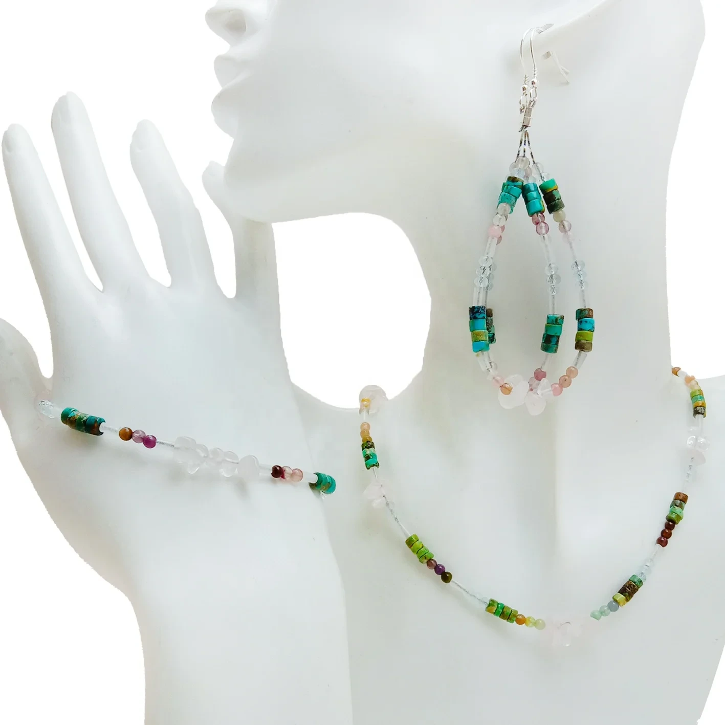 Natural Turquoise Tourmaline Rubellite Apyrite Crystal Milky Blue Aquamarine Colourful Gemstone Handmade Alahas Set 1