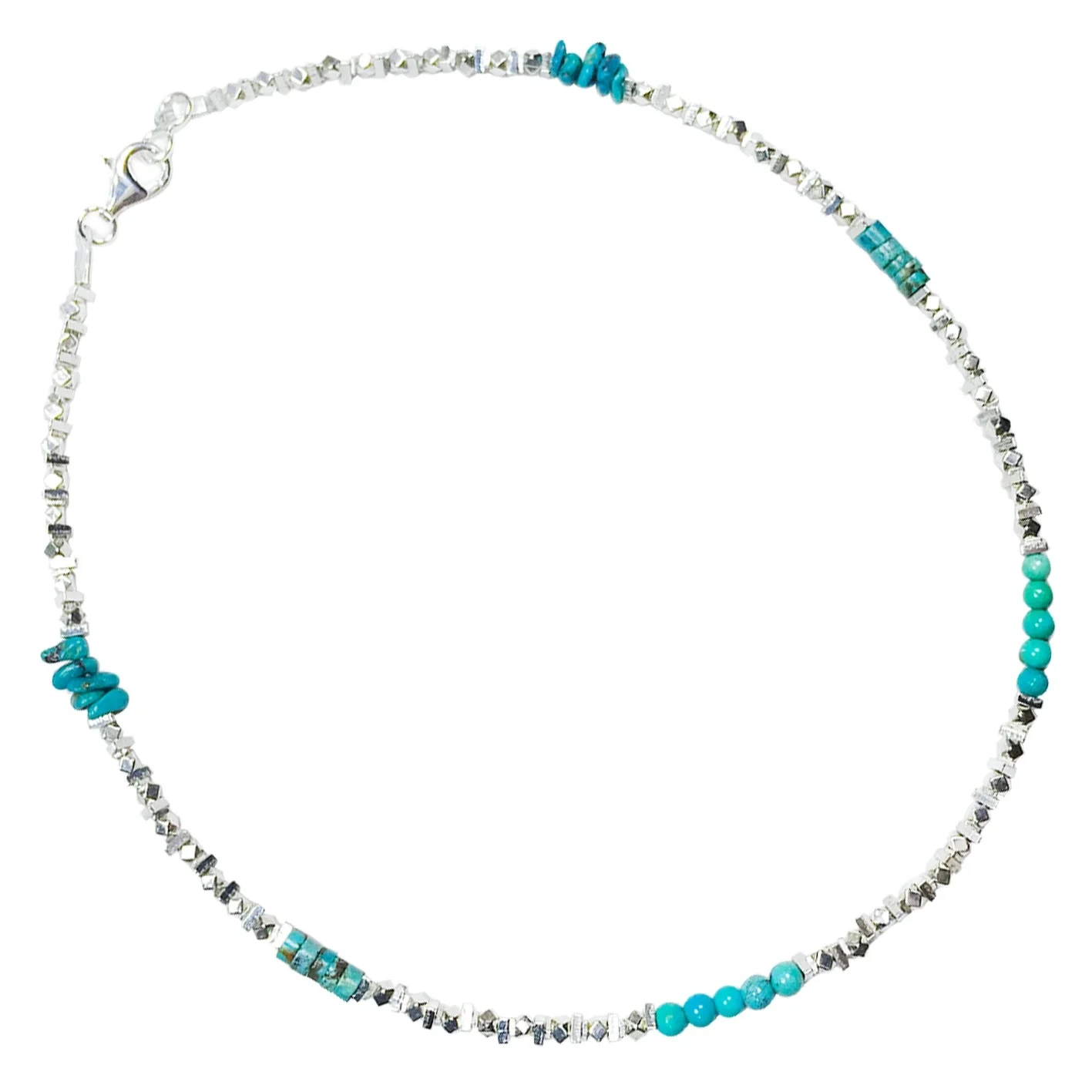 Halskette aus natürlichem Türkis und 925er Silber, voller Strang, 40,6 cm, bedeutungsvoller Schmuck 1
