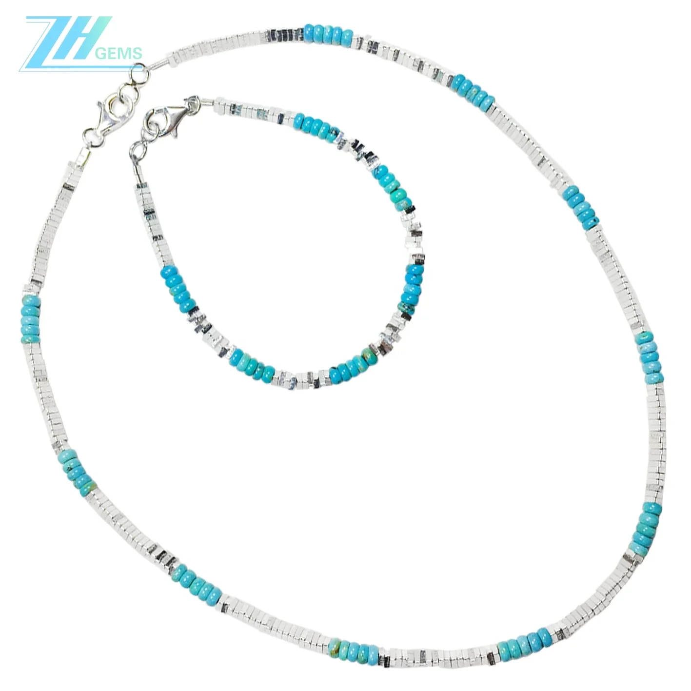 Amaso eNdalo eTurquoise Roundle kunye ne-925 yeNecklace yeSilver Seta ubucwebe obulula bezipho ezigqibeleleyo kuye. 1