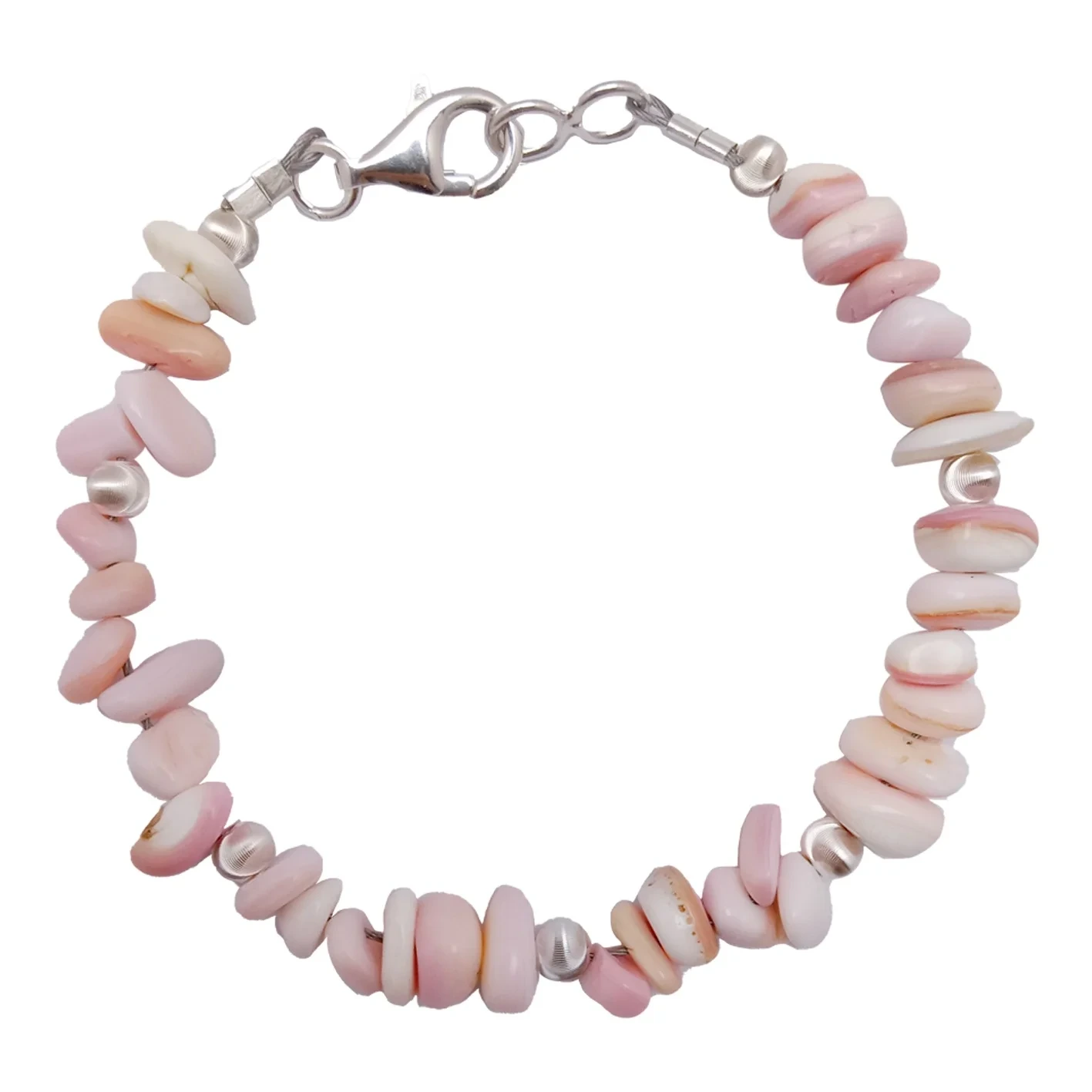 Pink Opal And925 Sølv Håndlavet Armbånd Fuld Strand 7.5inch Gemstone Gave Til Kvinder 1