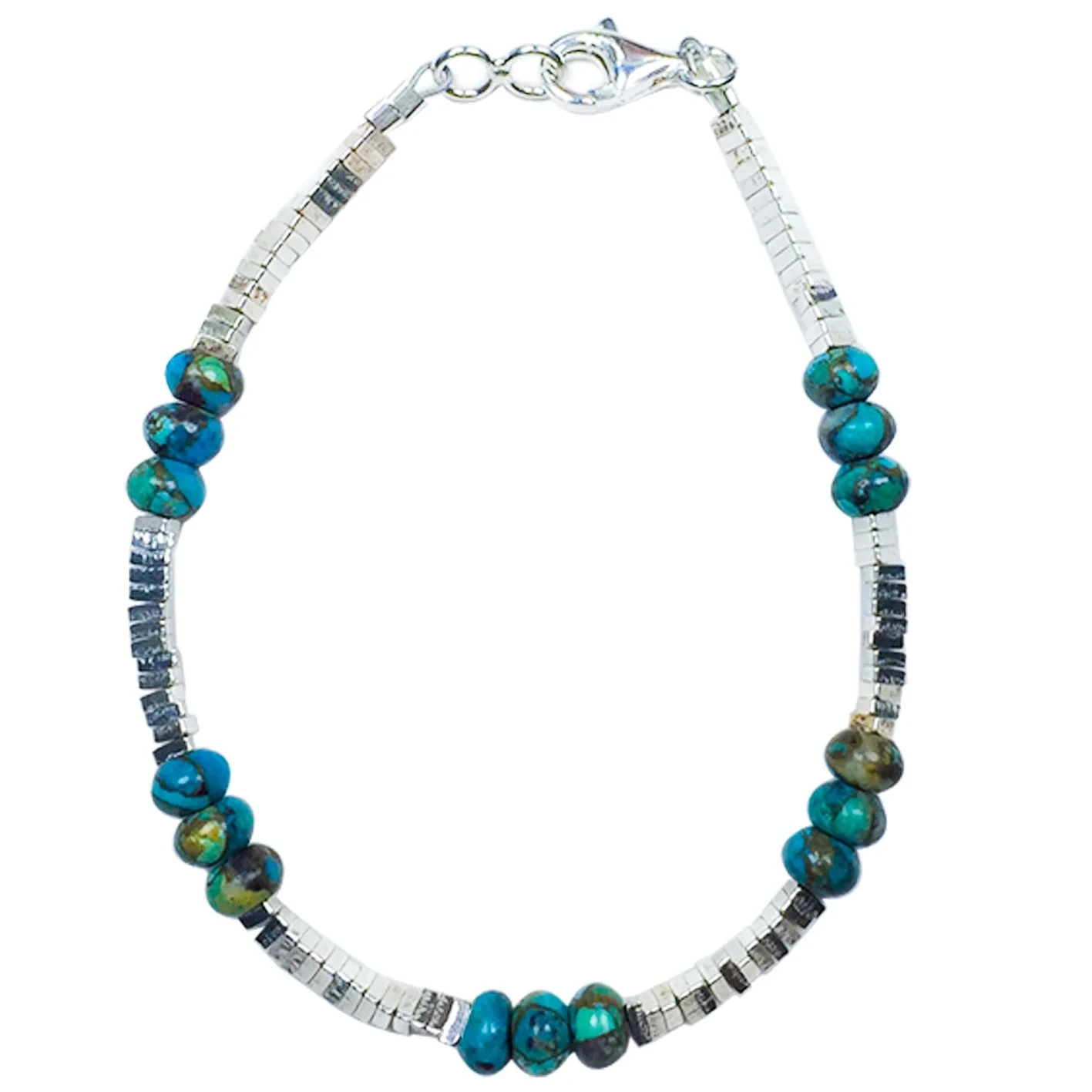 Perle tondi turchese naturali è bracciale in argentu 925 fatti à manu Full Strand 8inch Regali unichi per e donne 1