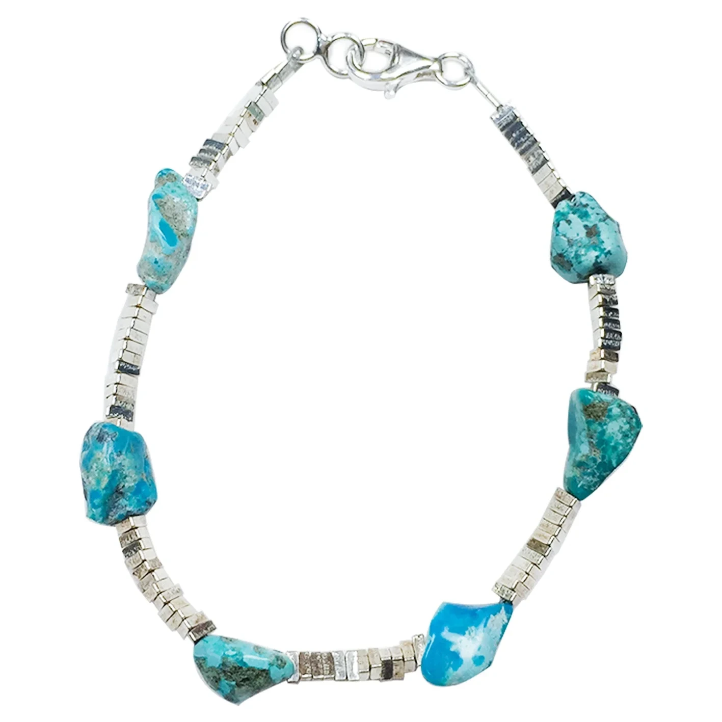 Free-shape Natural Turquoise And 925 Silver Gemstone Bracelet Full Strand 8inch Unique Gifts For Women 1