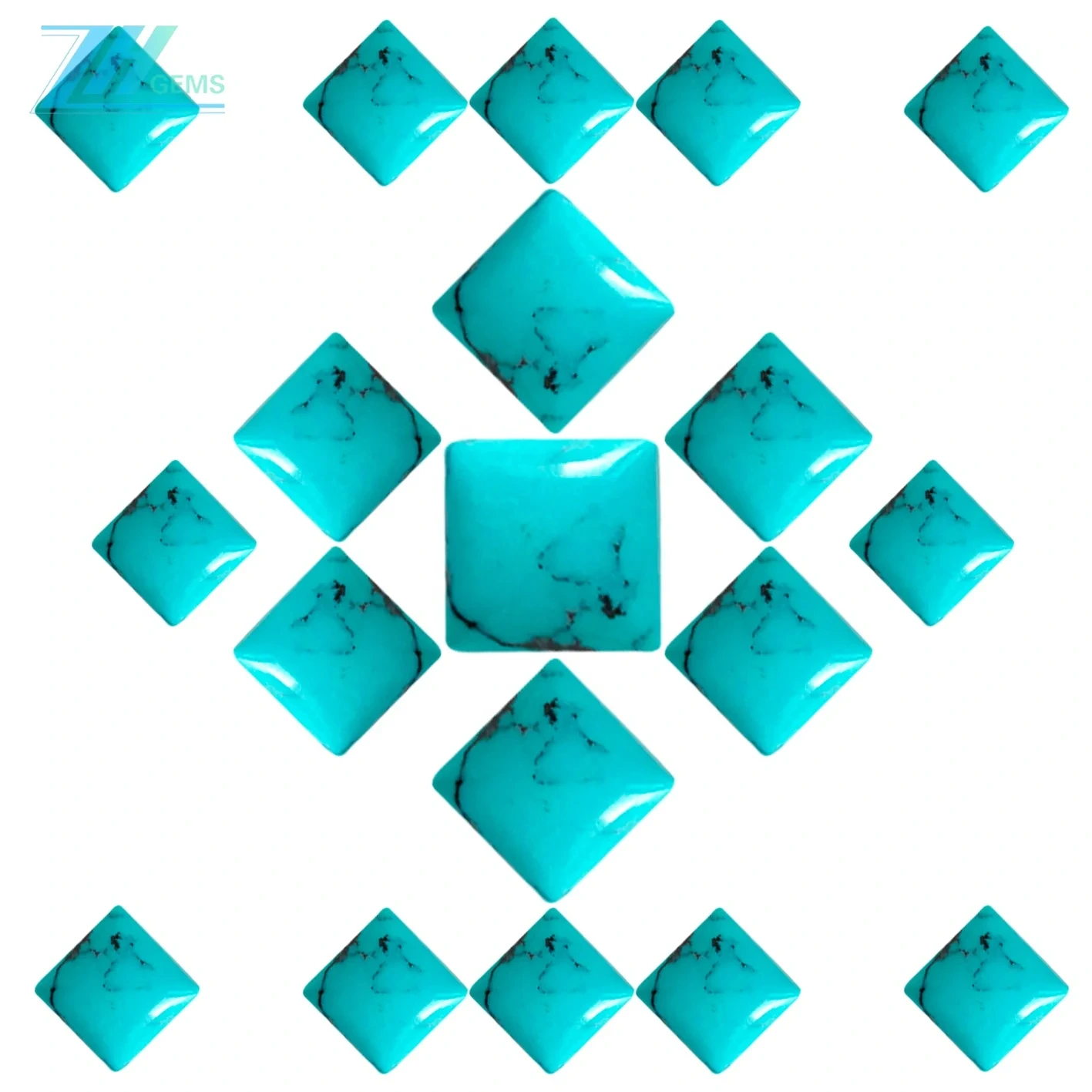 ធម្មជាតិ Turquoise Square Cabochon ទំហំ 10mm សម្រាប់ការរចនាម៉ូដគ្រឿងអលង្ការ 1