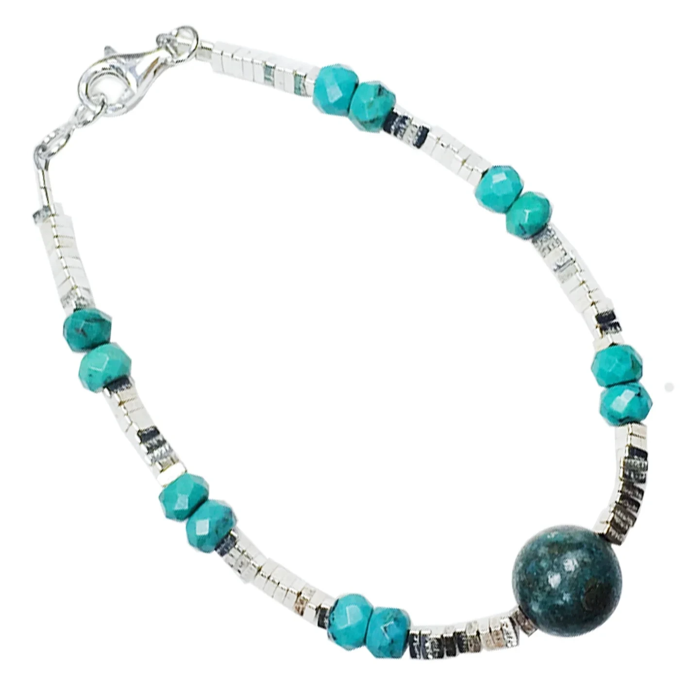 Natural Turquoise Faceted Beads And 925 Silver Bracelet One Of A Kind Boho Gifts For Her 1