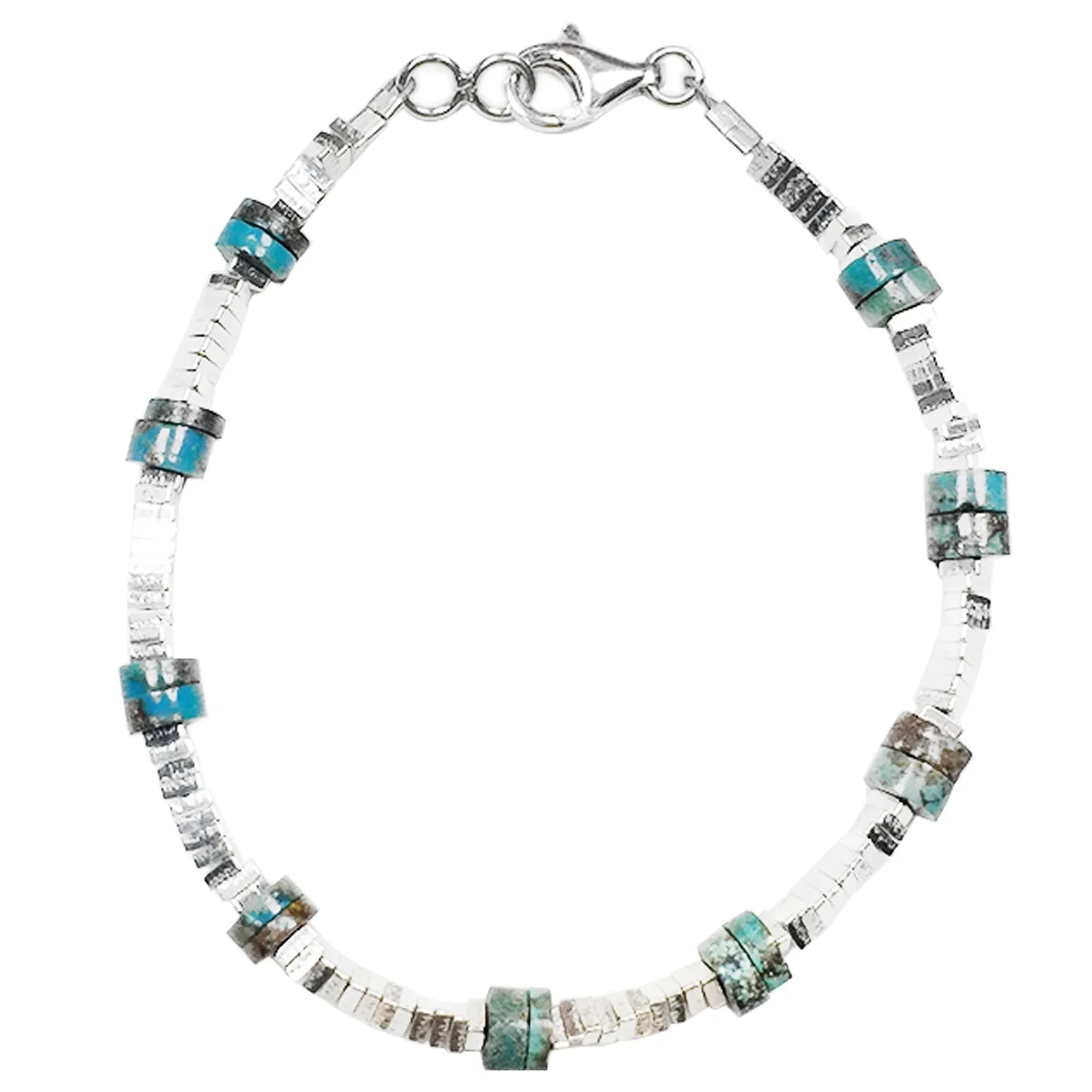 Natural Turquoise Heishi Beads And 925 Silver Turquoise Sterling Silver Bracelet Southwest Style 1