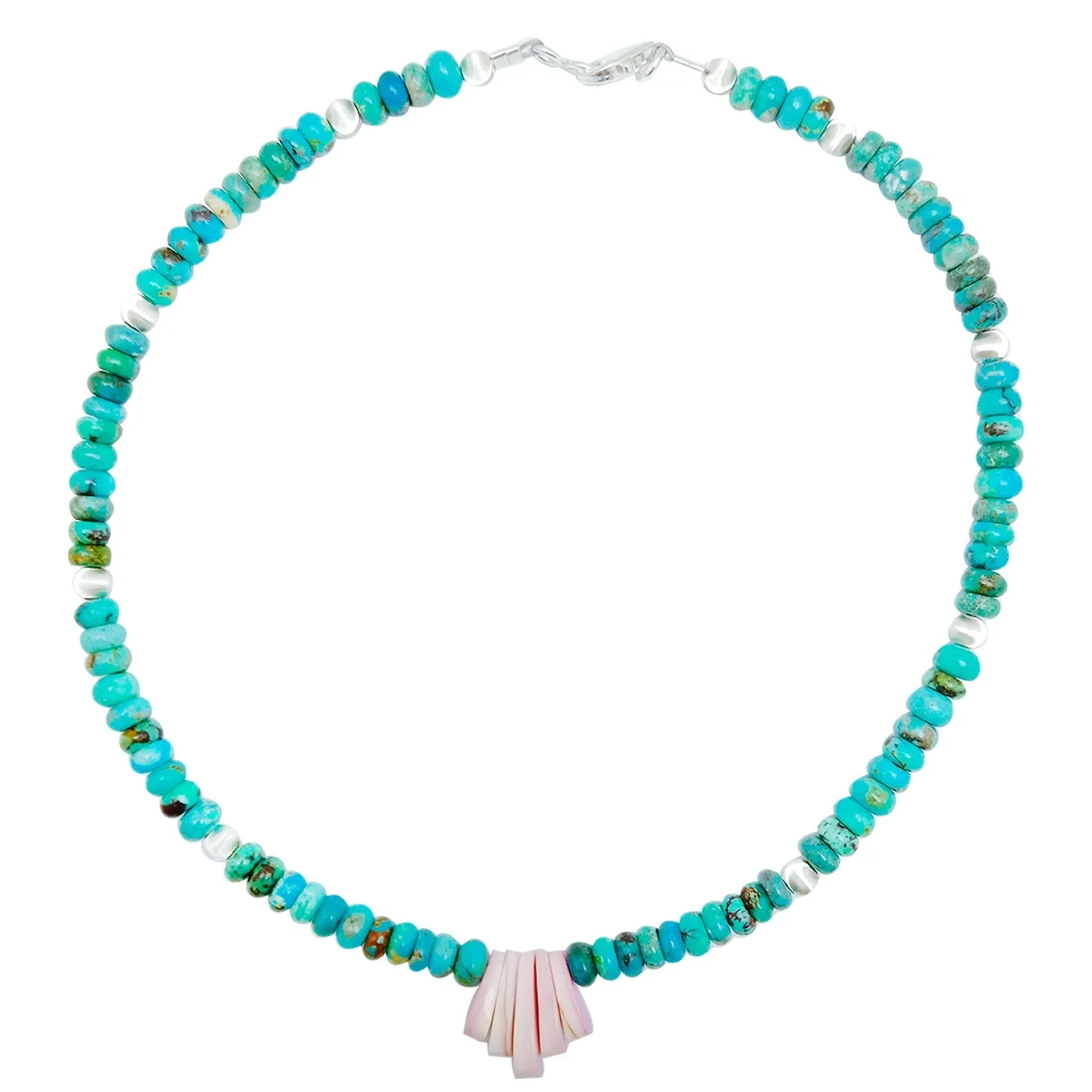 Perline tonde di turchese naturale e pendente in opale rosa con perline in argento 925, bellissima collana regalo per lei 1