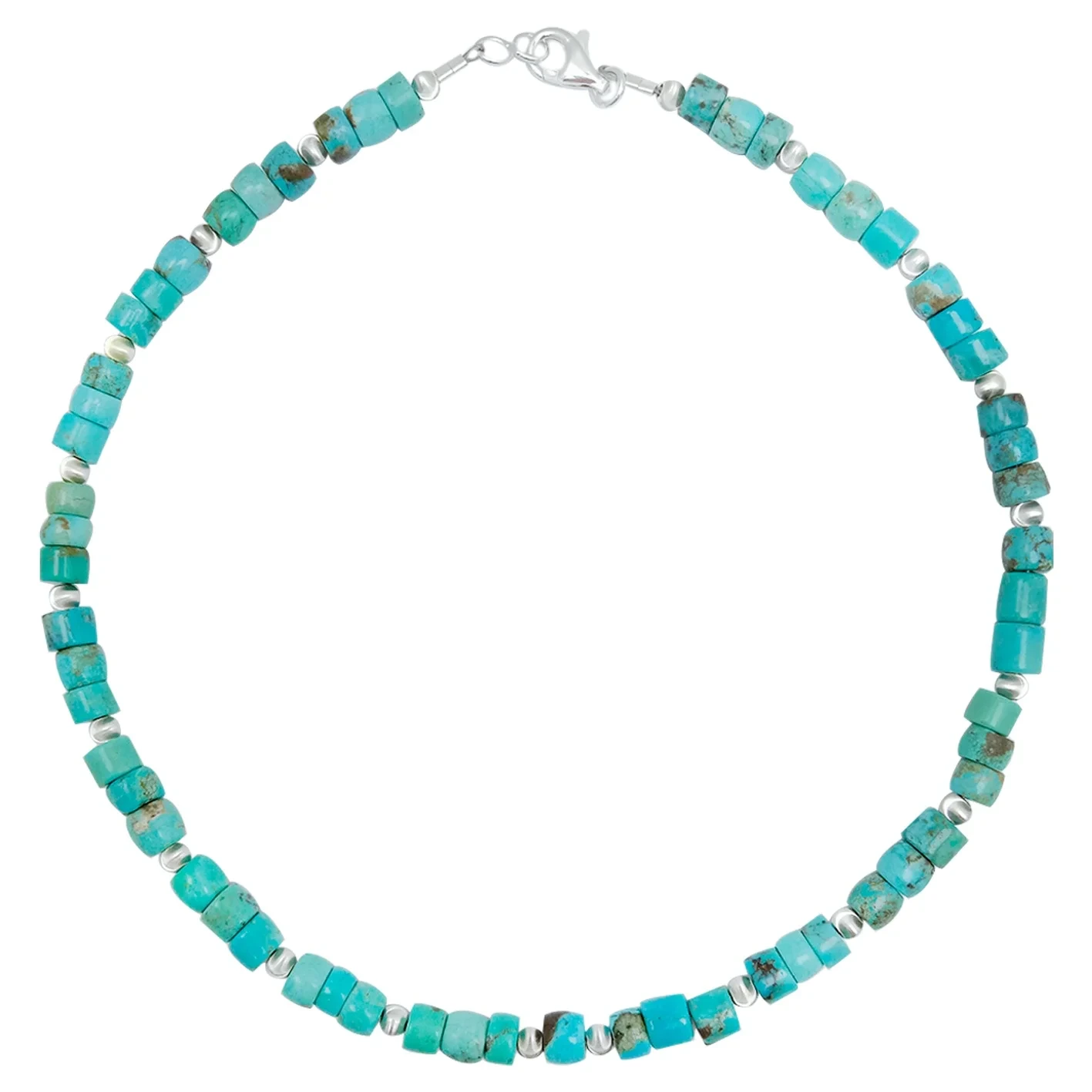 Natural Turquoise Barrel Beads And Cat -eye Silver Beads Choker Simple Handmade Jewelry For Making Jewelry Holiday Gift 1