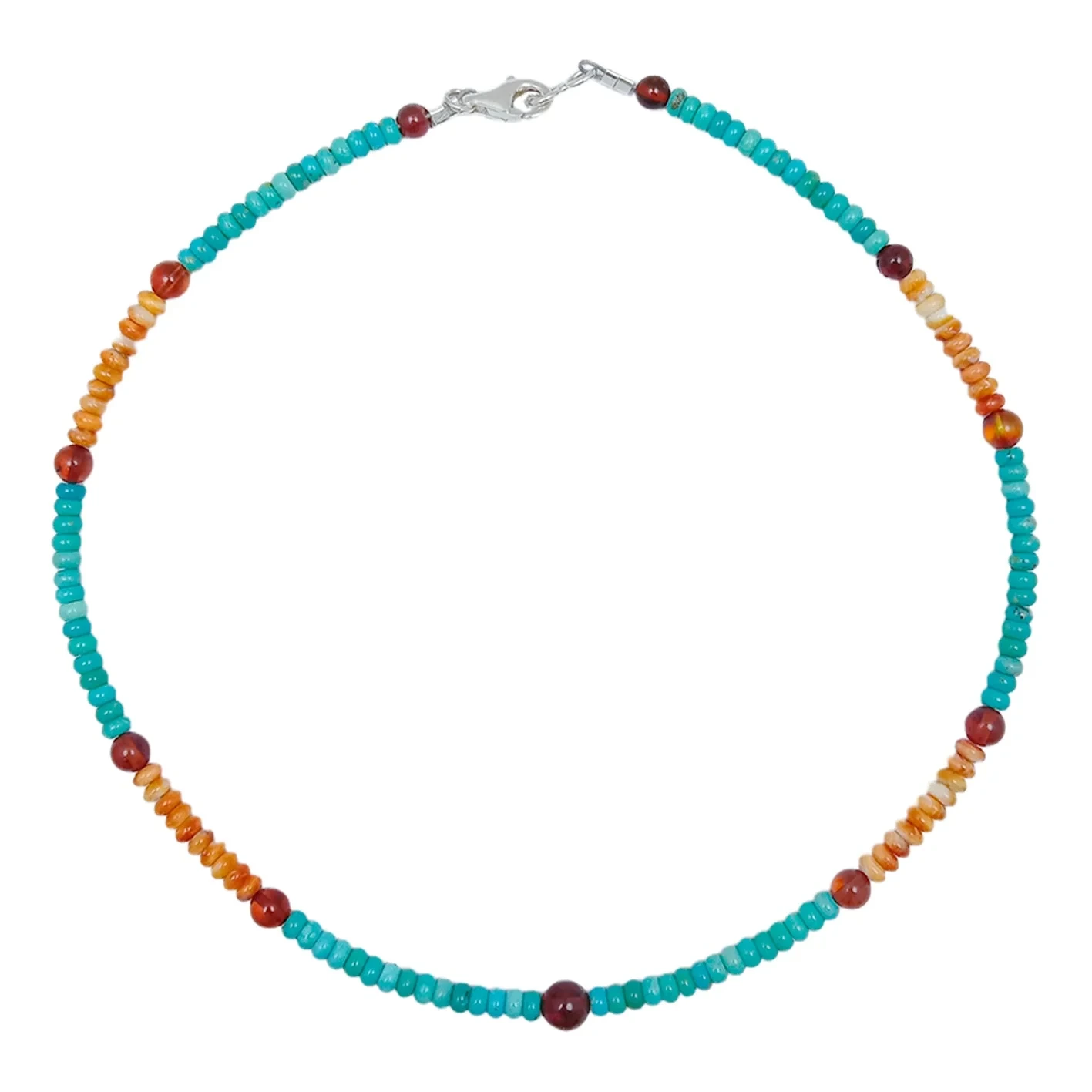 Natural Blueturquoise Roundle Beads Spiny Oyster Red Smooth Amber Gemstone Multi Stone Beaded Necklace 1