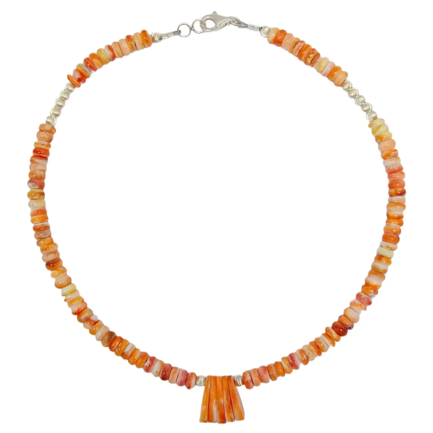 Cuentas redondas de ostra espinosa naranja con collar colgante de cuentas de plata 925 regalos boho únicos para ella 1