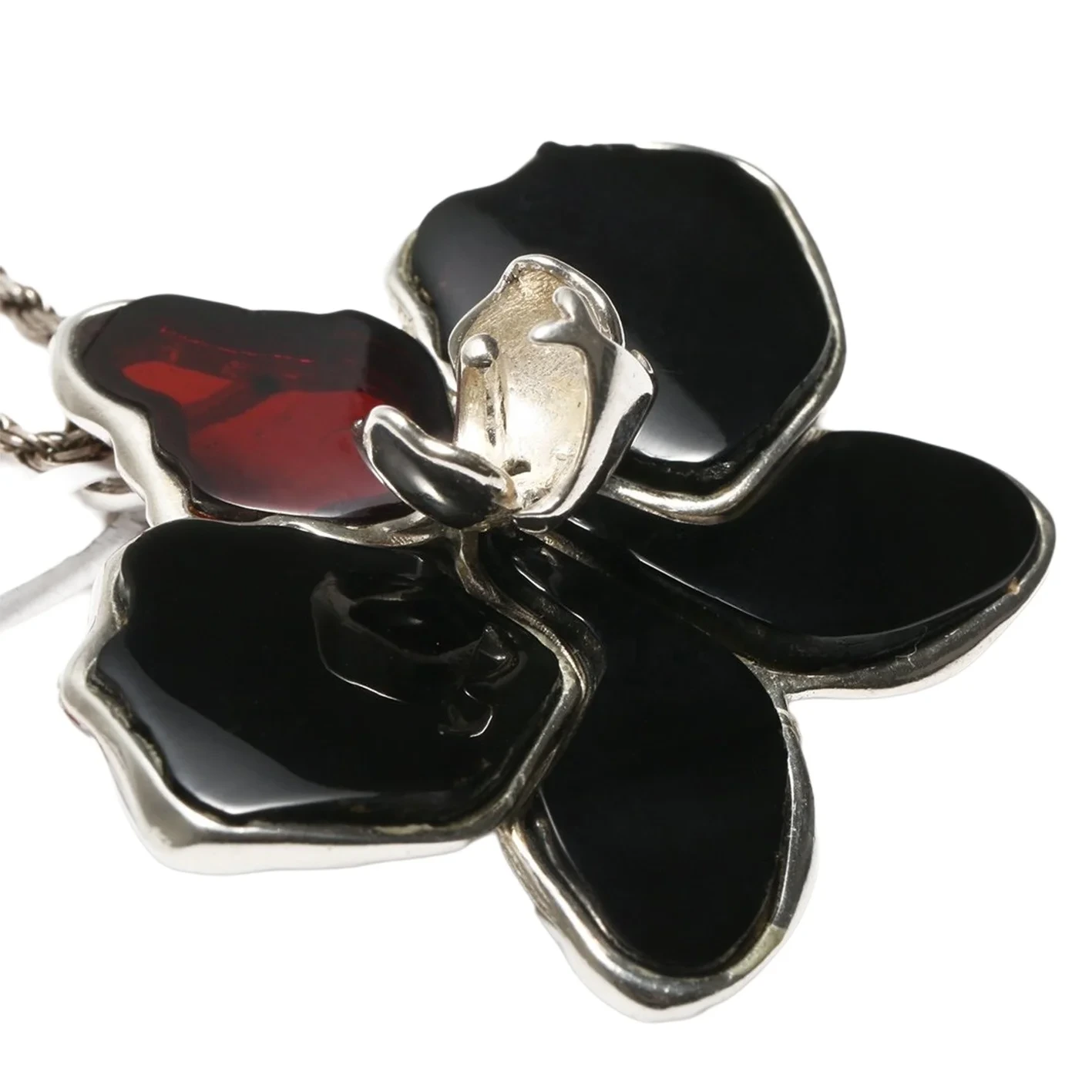 Natural Amber Flower Pendant Red Gemstone And 925 Silver Necklace 1