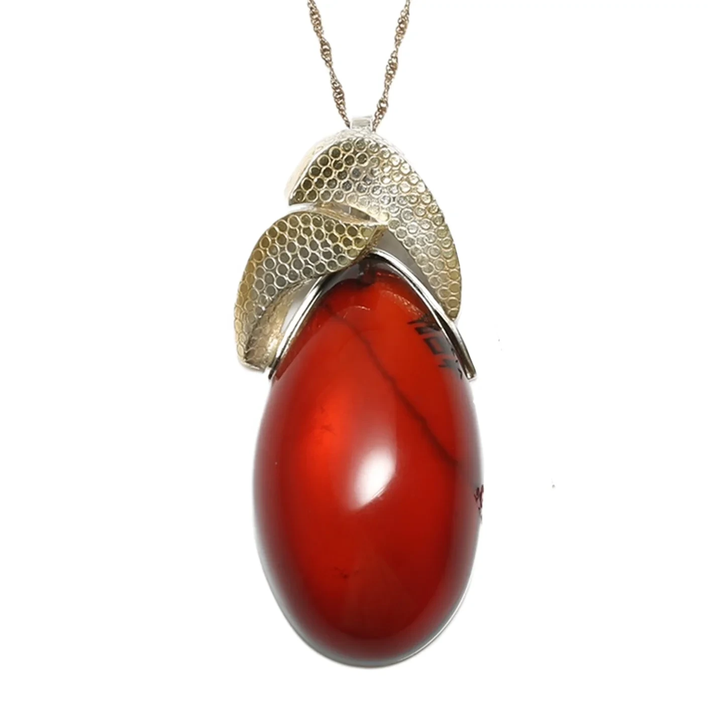 Wouj Amber Pendant ak Klasik plake Sterling Silver Fitting Garnet Wouj Amber Droplet Burgundy Wouj Oval kòm kado pou fanm 1