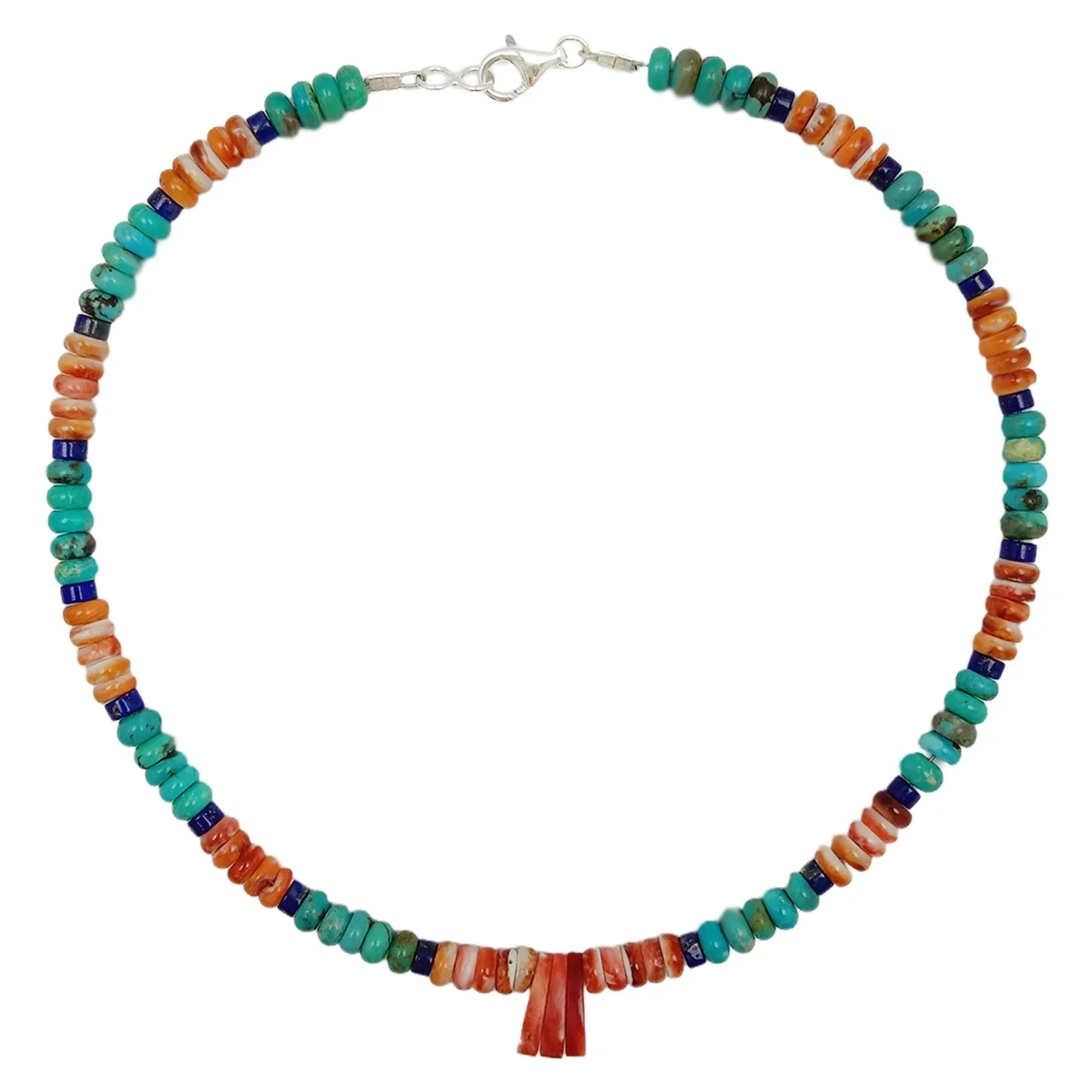Natural Turquoise Gemstone Necklace Roundle Beads And Spiny Oyster With Lapis Lazuli Jewelry Gift For Her 1
