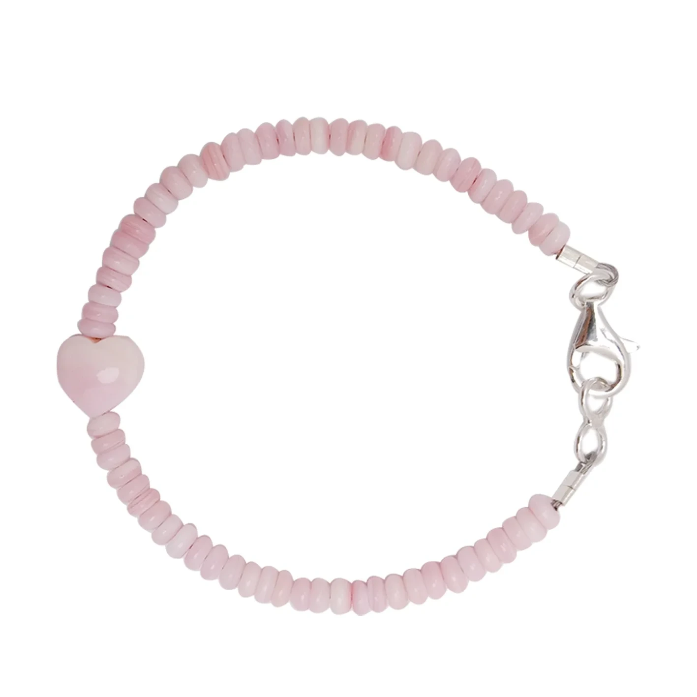 Pink Opal Small Size Roundle Beads With Heart-shape Pendant Handmade Simple Bracelet Gift For Girlfriend 1