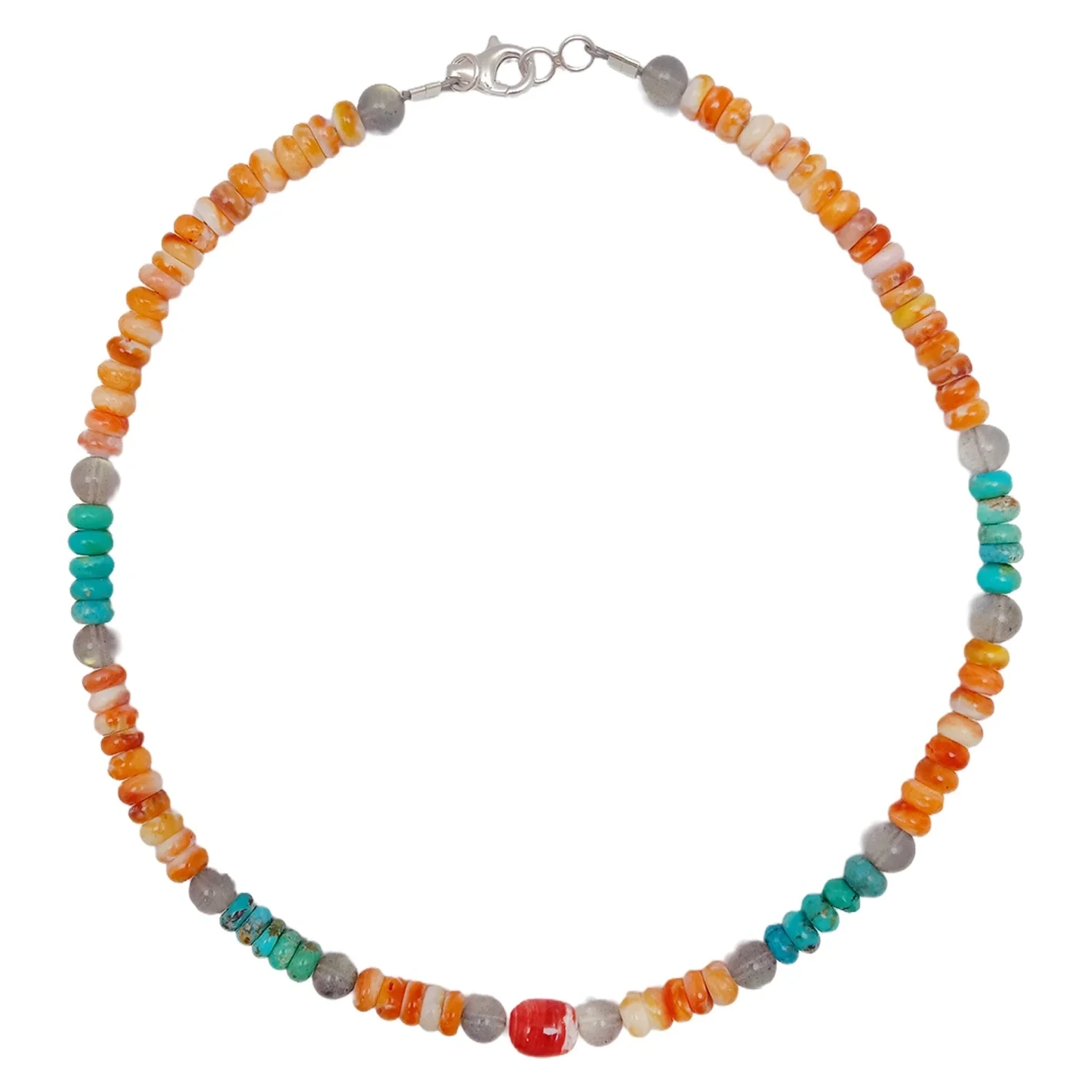 Spiny Oyster Orange Beads And Labradorite Round Gemstone With Natural Turquoise Diy As Gift Loose Beads Making Necklace Jewelry 1